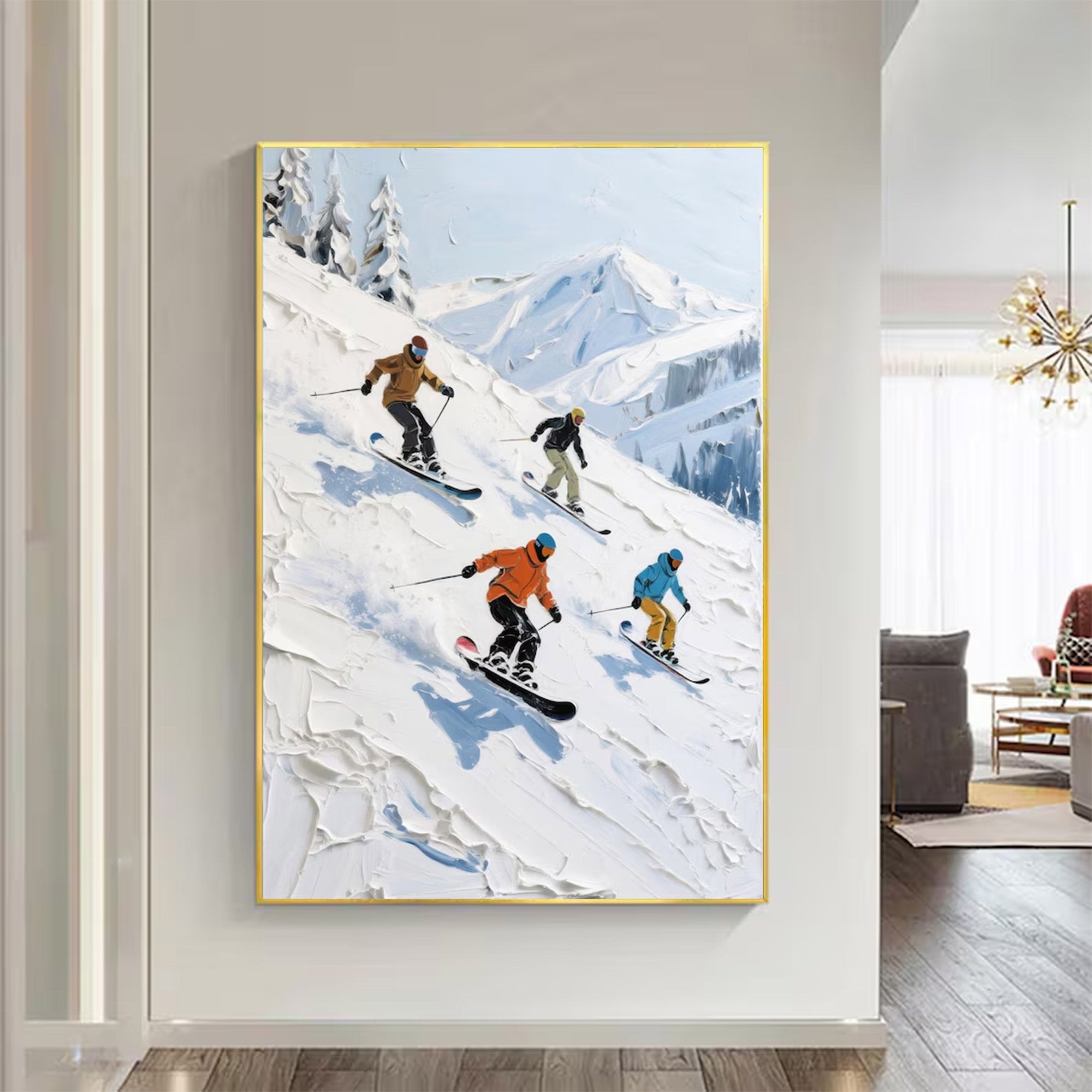 Large Textured Skiing Art | KelorArt #AG 145