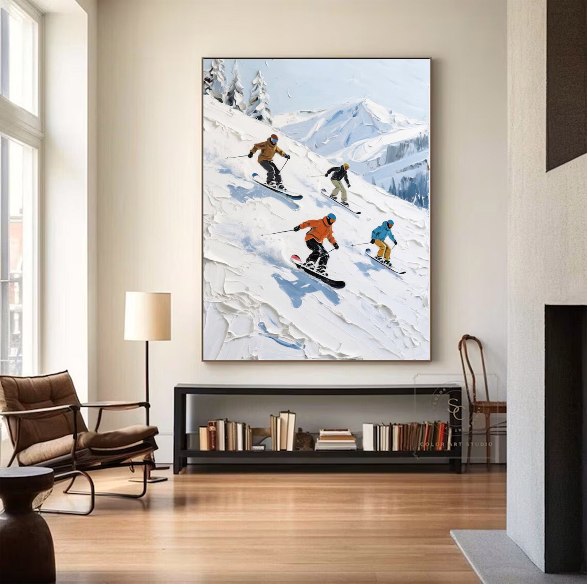 Large Textured Skiing Art | KelorArt #AG 145