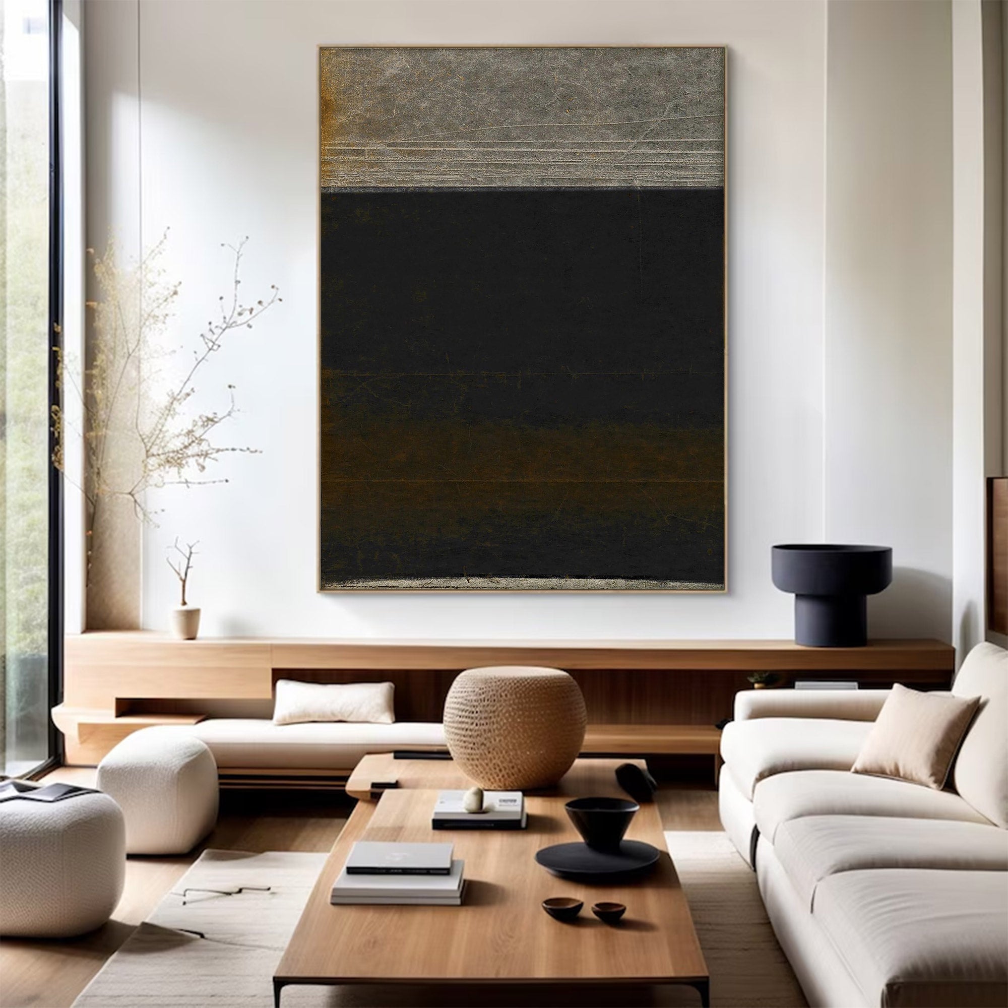 Large Minimalist Black Abstract Wall Art | KelorArt #AG 110