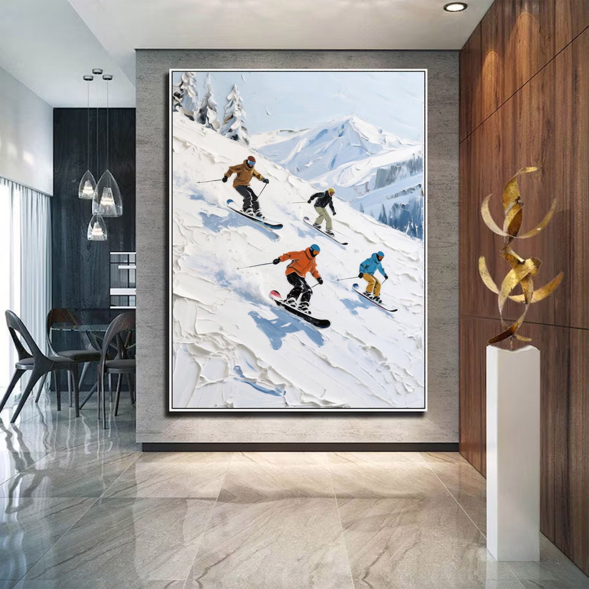 Large Textured Skiing Art | KelorArt #AG 145