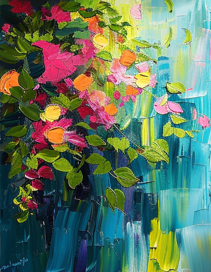 Vibrant Summer Flowers Abstract Painting For Room Decor #FB008