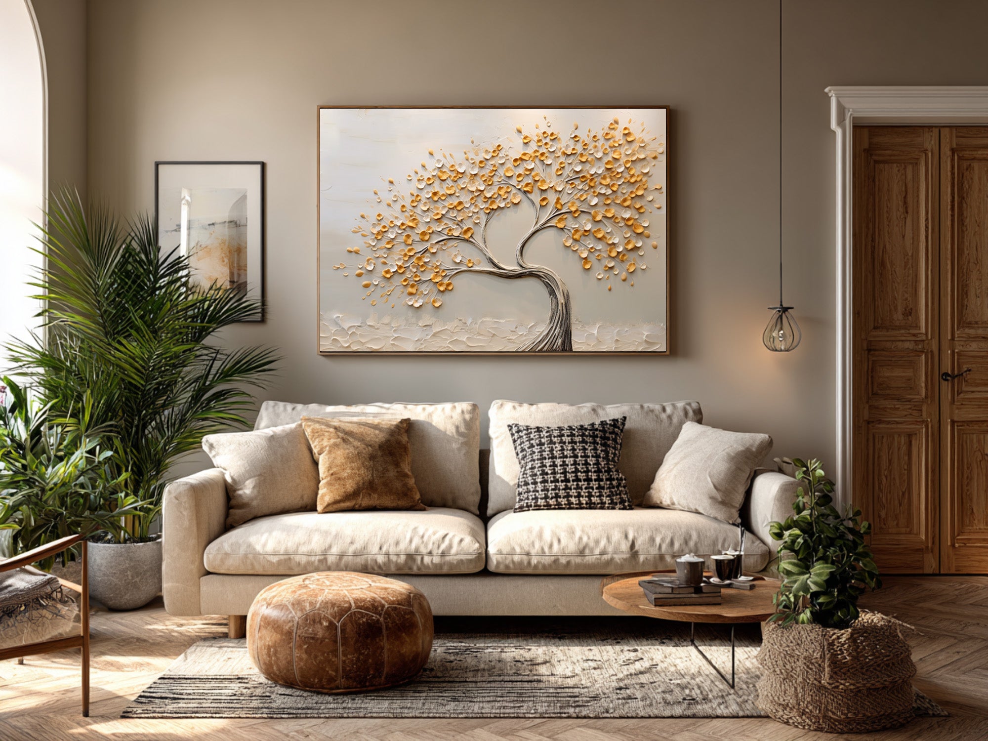 Dimensional Tree Painting Golden Leaves Modern Gallery #AG 093
