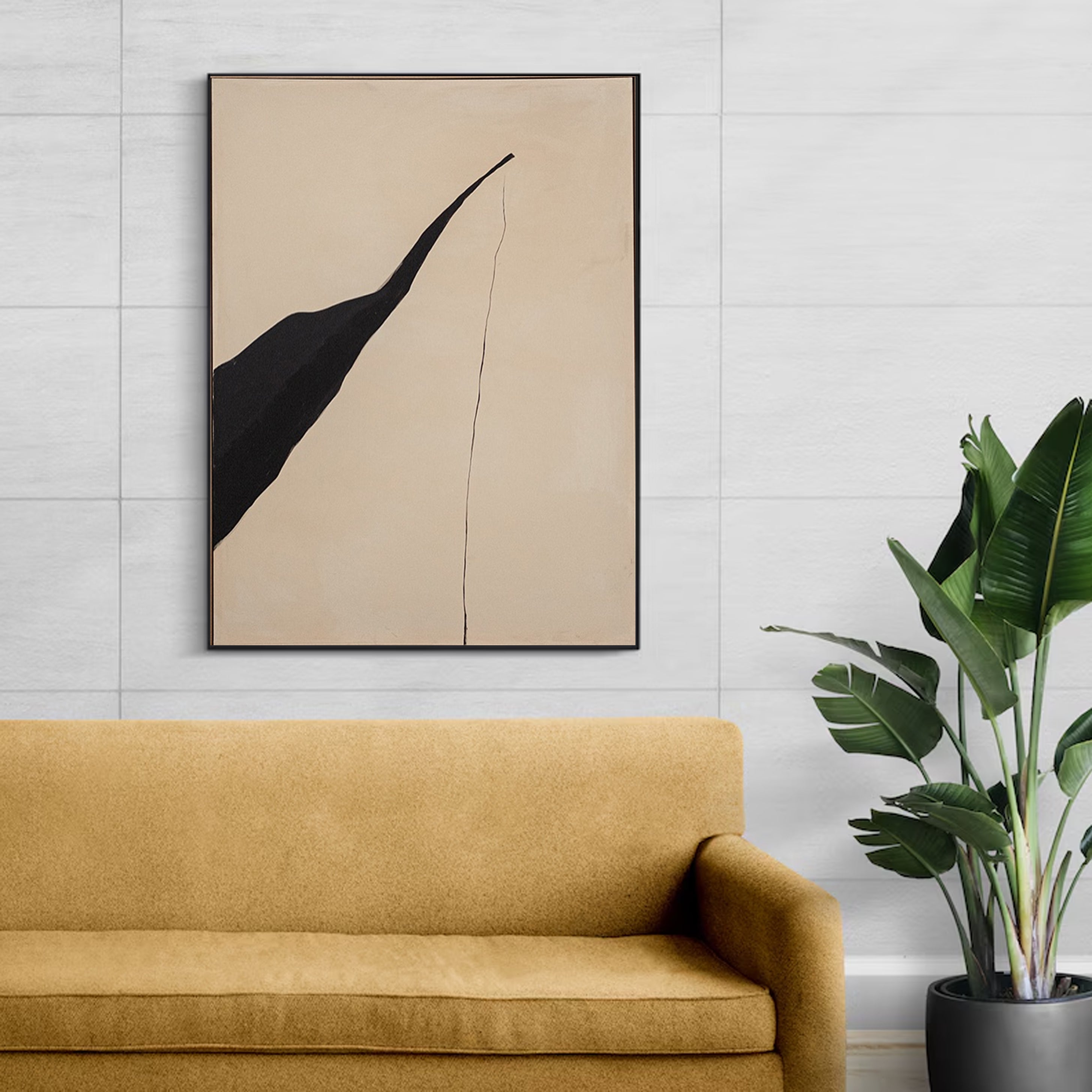 Contemporary Abstract Wall Art Bold Black Stroke on Neutral Background #MM002