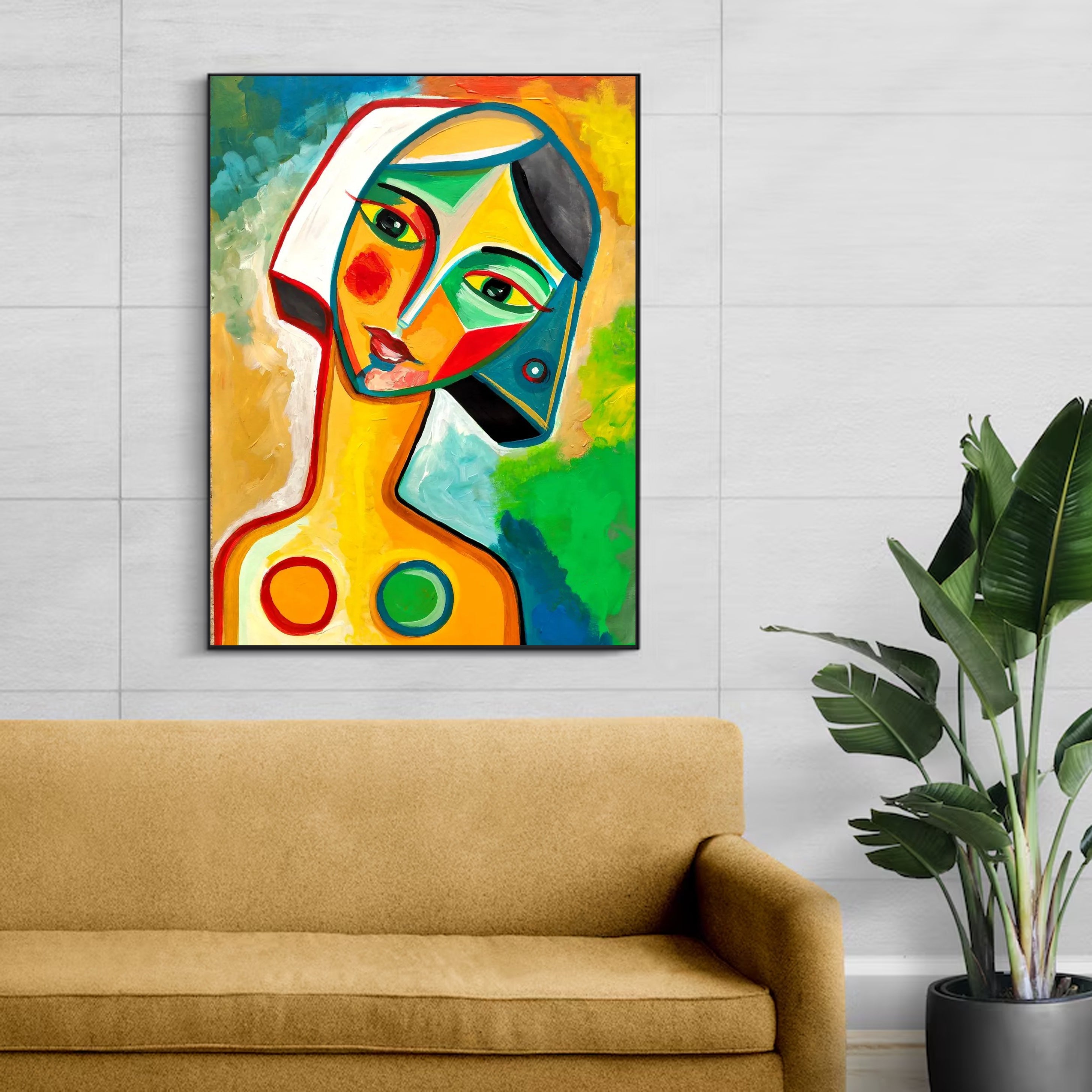 Abstract Expressionist Face Oil Painting Colorful Canvas Art #HF010