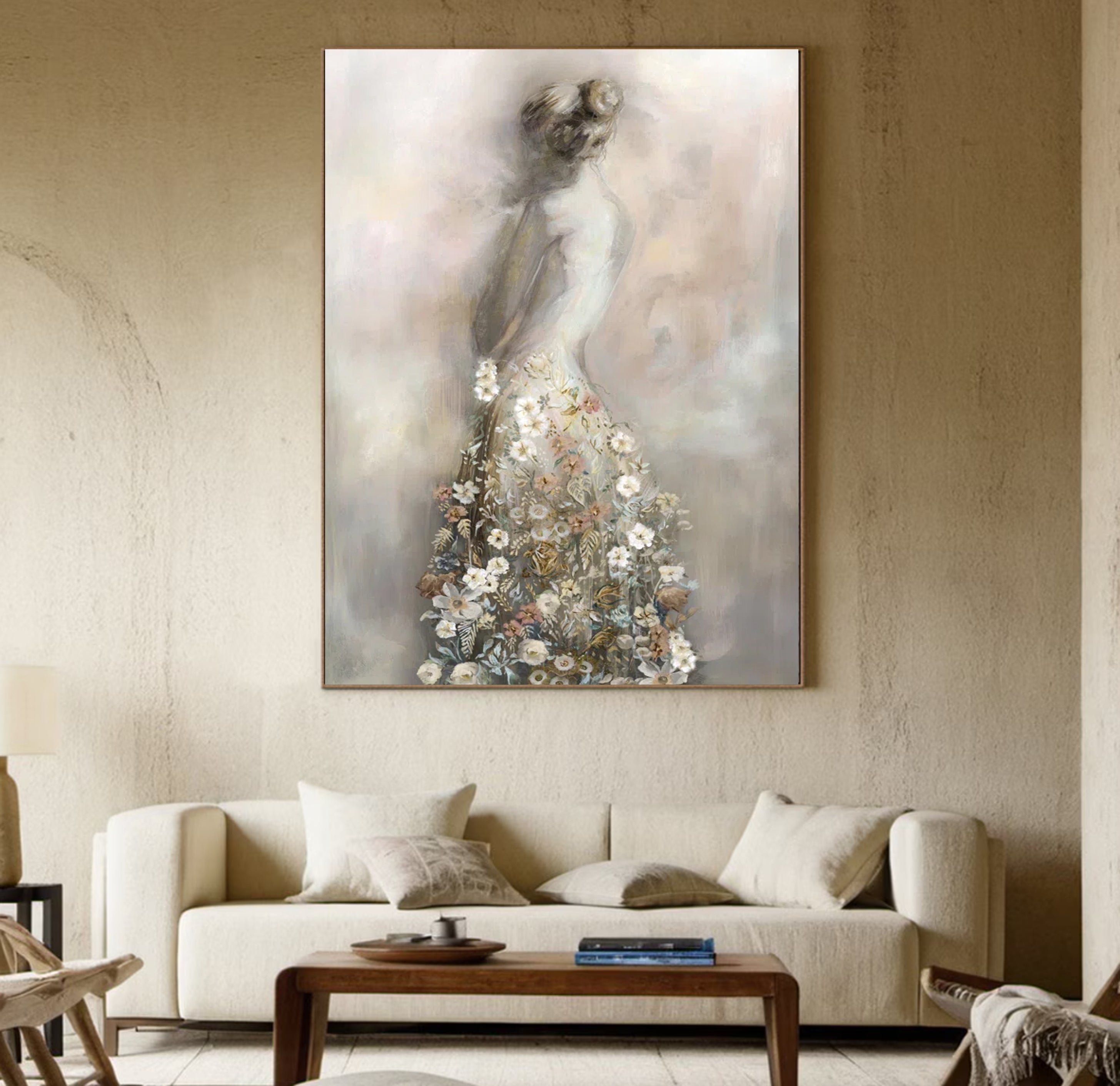 Modern Floral Woman Oil Painting Abstract Home Art #HF012