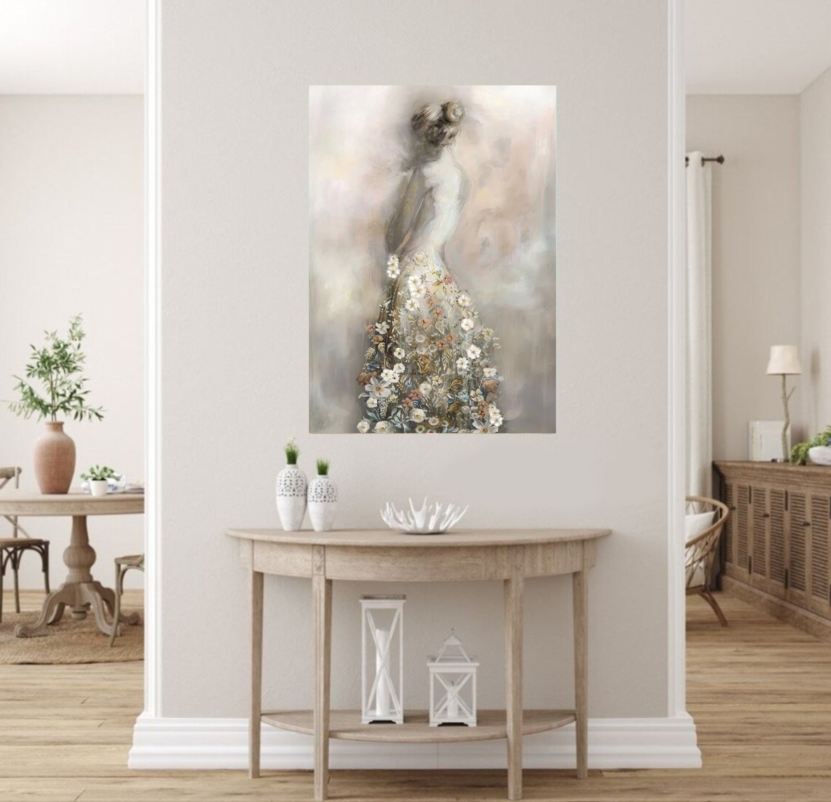 Modern Floral Woman Oil Painting Abstract Home Art #HF012