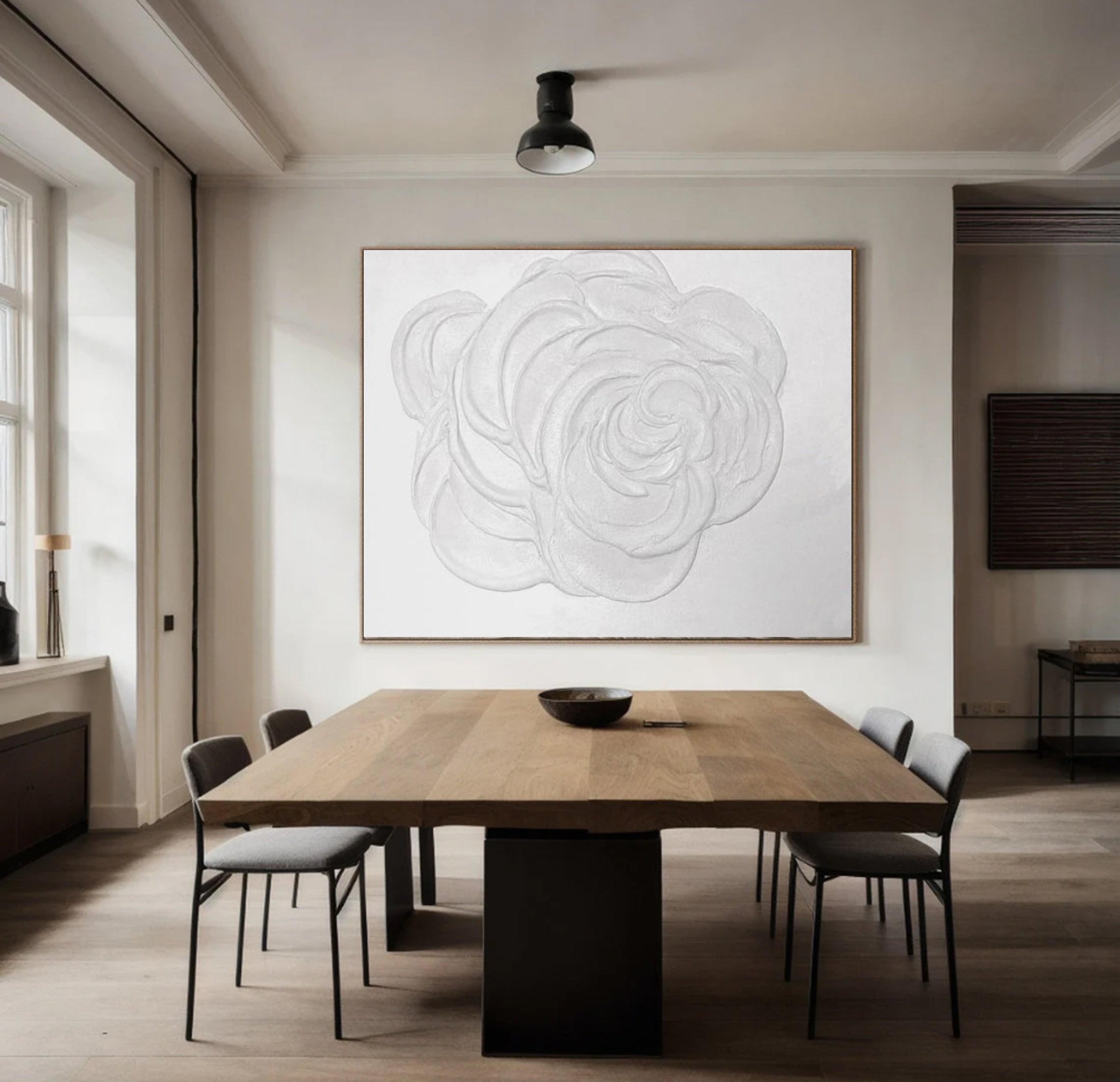 Modern White Rose Canvas Art Textured Floral Painting #FB004