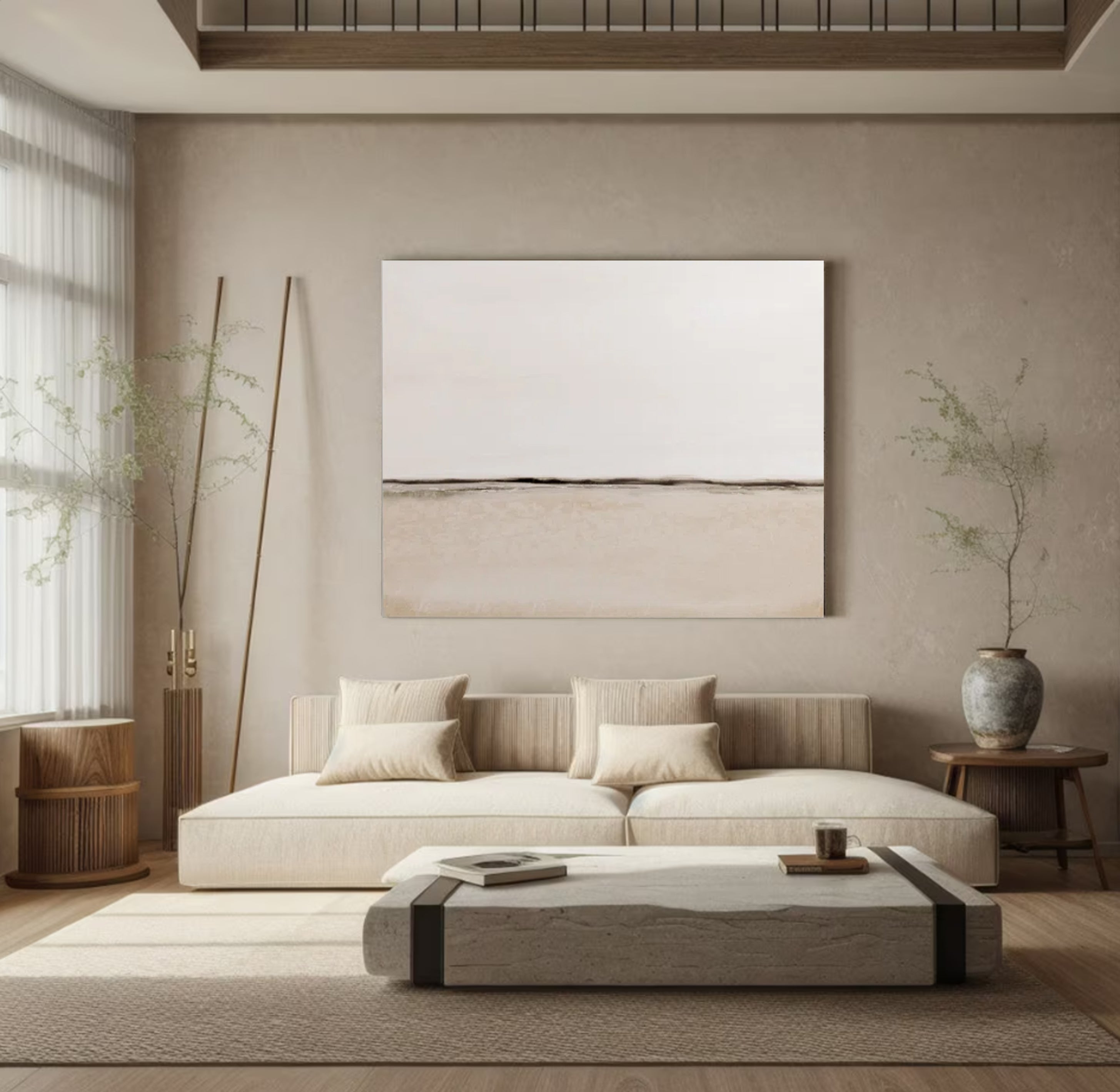 Modern Beige Landscape Canvas Tranquil Living Room Decor #MM035