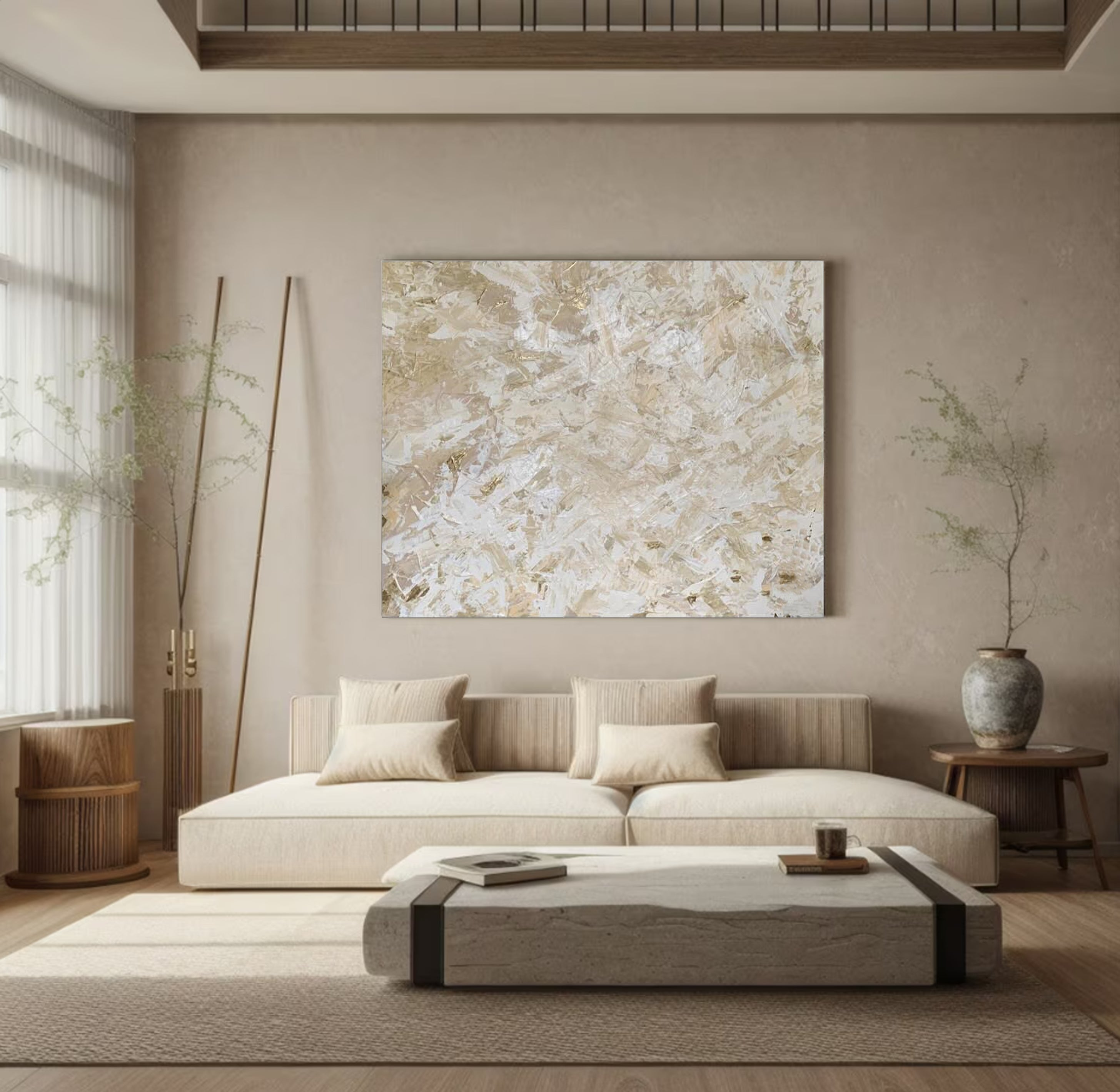 Large Neutral Abstract Wall Art Minimalist Design #AB011