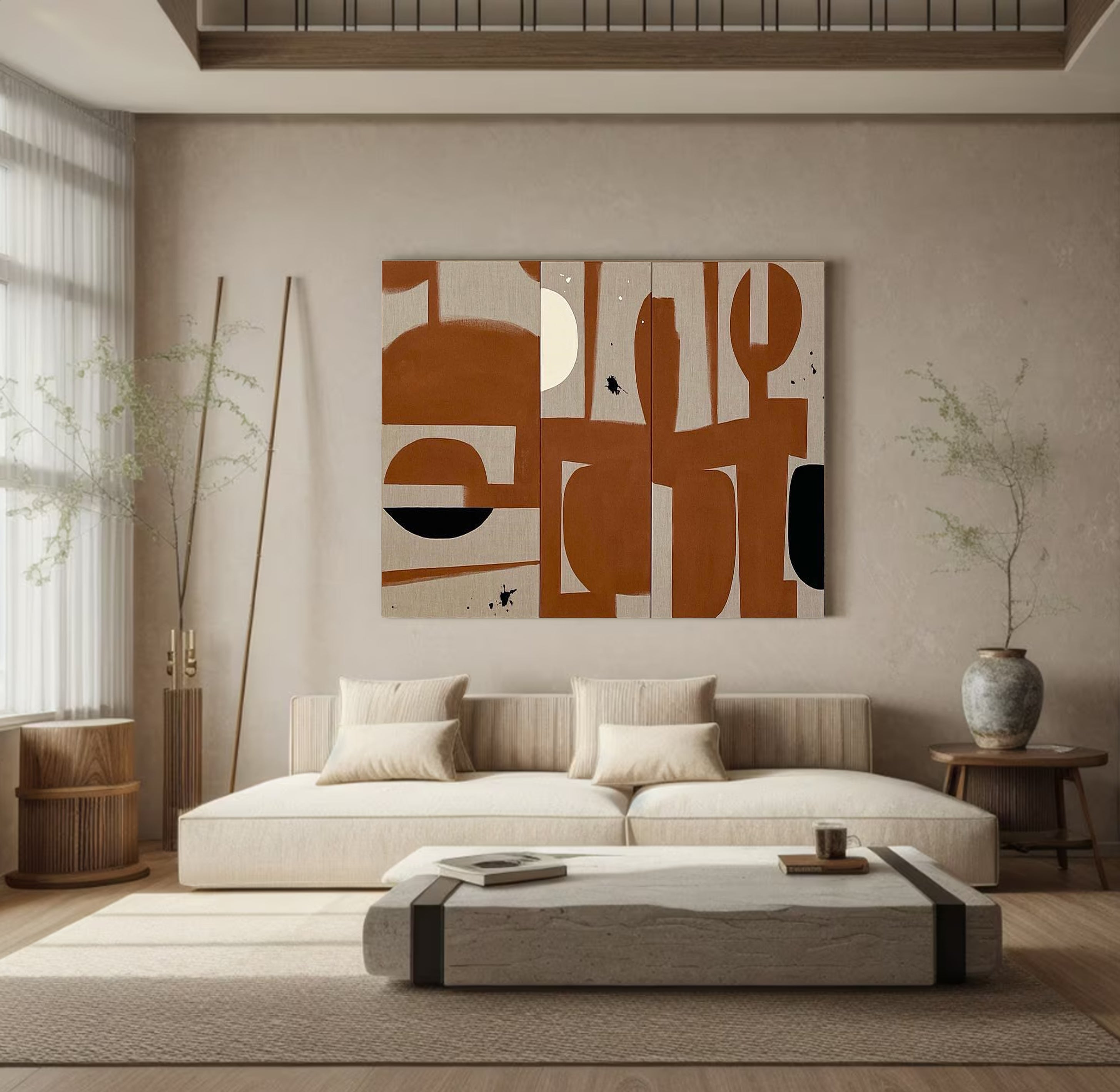 Modern Geometric Canvas Art Warm Earth Tones For Room Decor #MM053