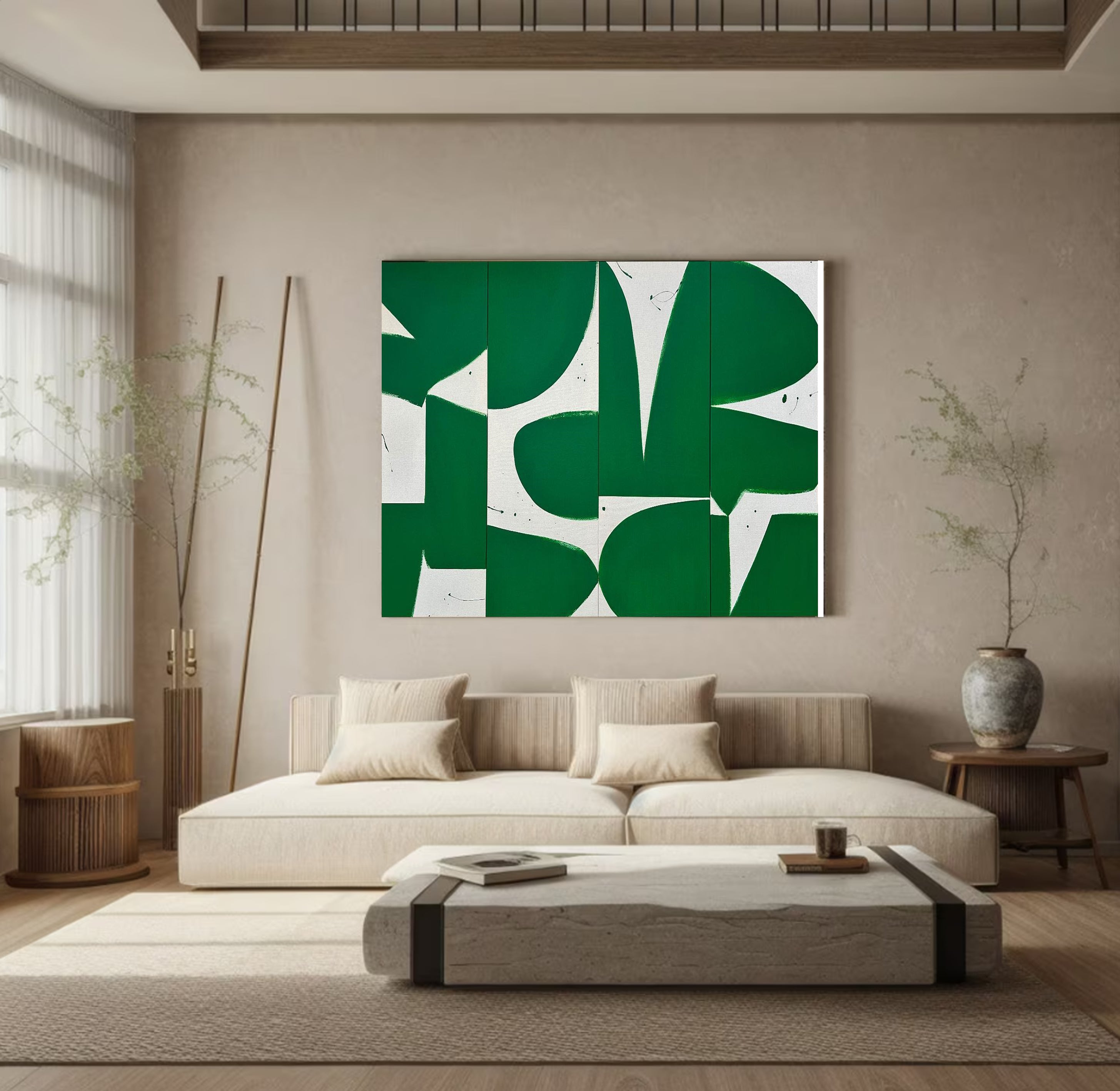 Green & White Geometric Abstract Art for Home or Office #MM048