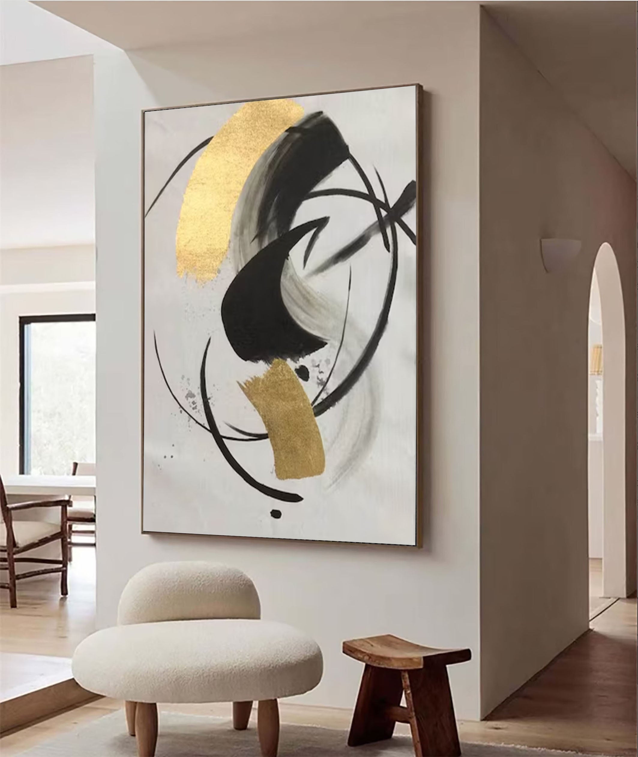 Minimalist Gold & Black Canvas Art for Wall Decor #AB040