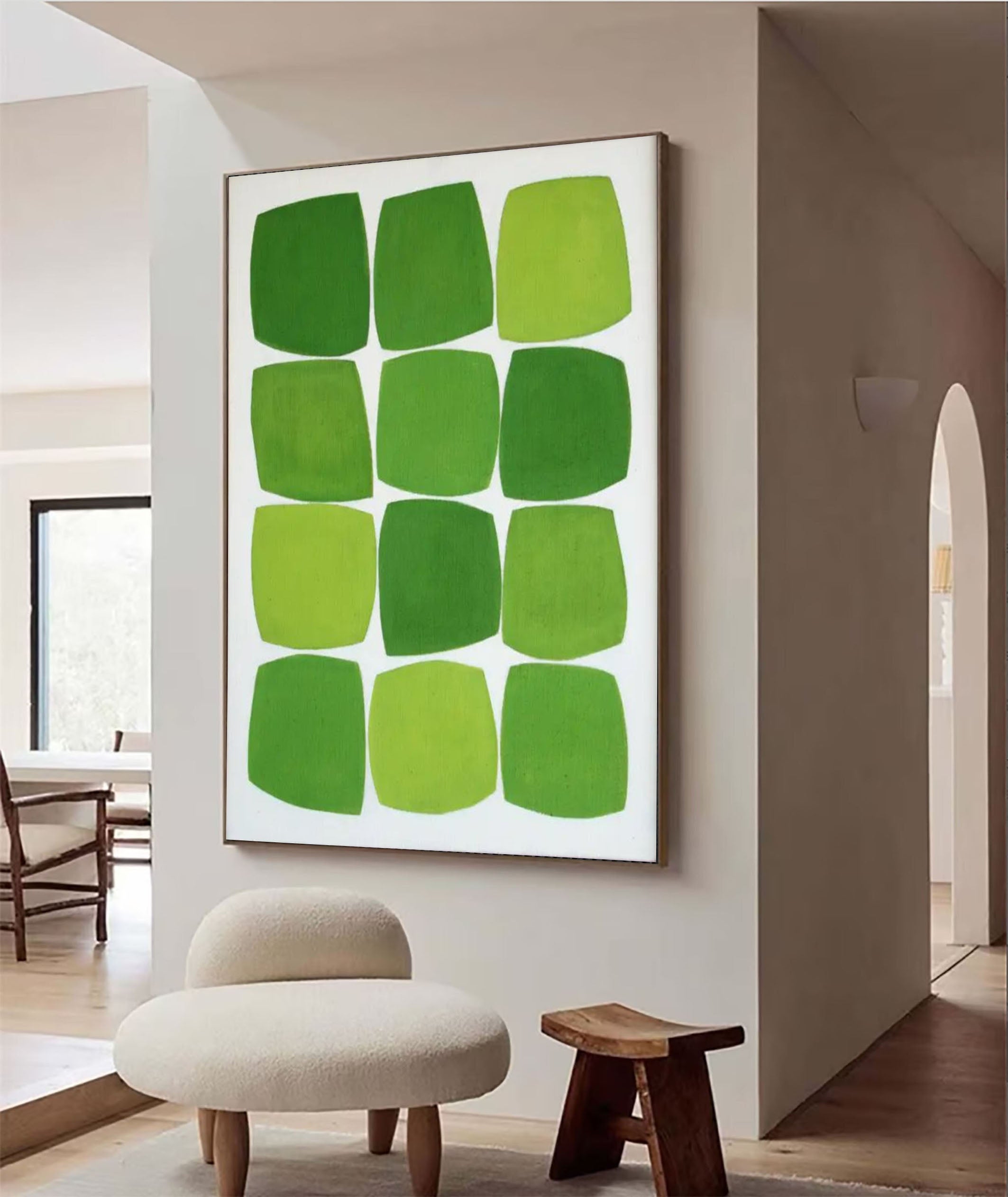 Contemporary Green Squares Abstract Painting Minimalist Design #AB019