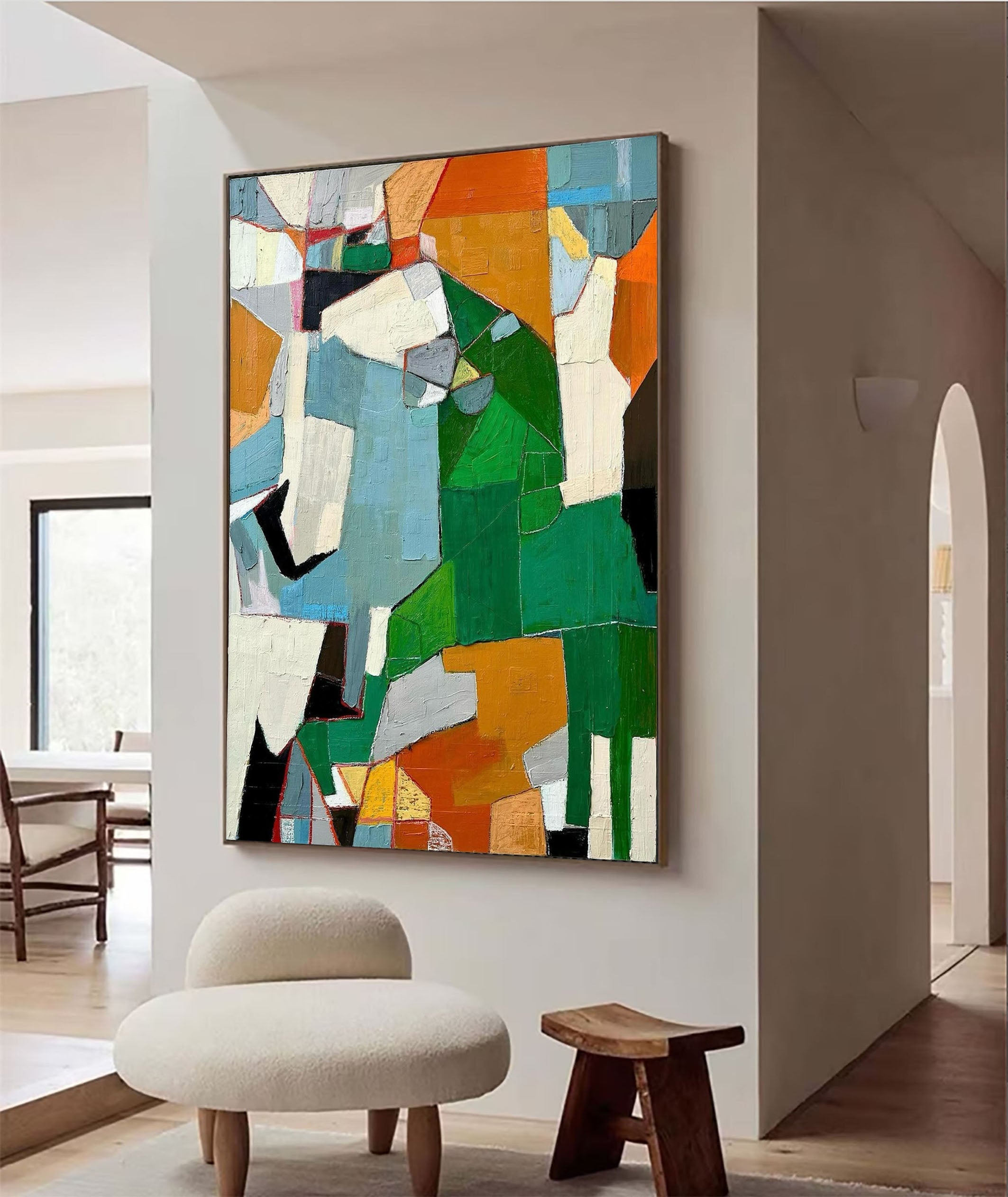 Geometric Abstract Canvas Art Vibrant Mid Century Wall Decor #MC011