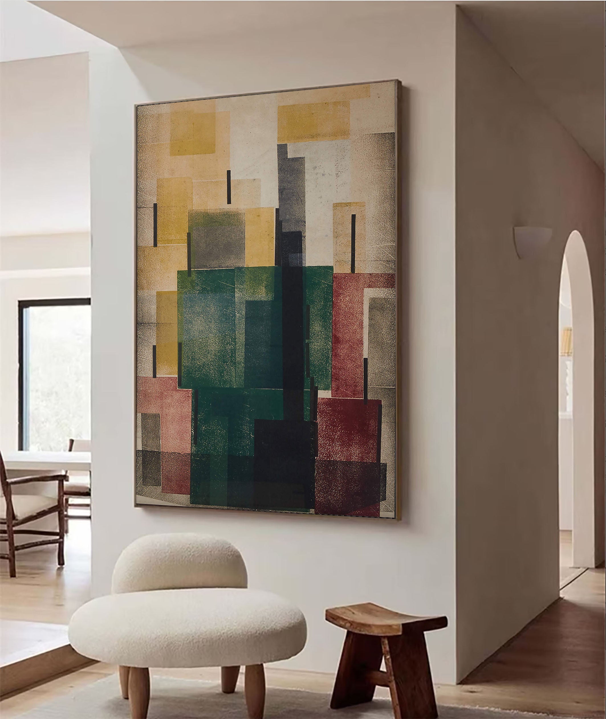 Earth Tones Architectural Abstract Painting With Geometric Form #MM359