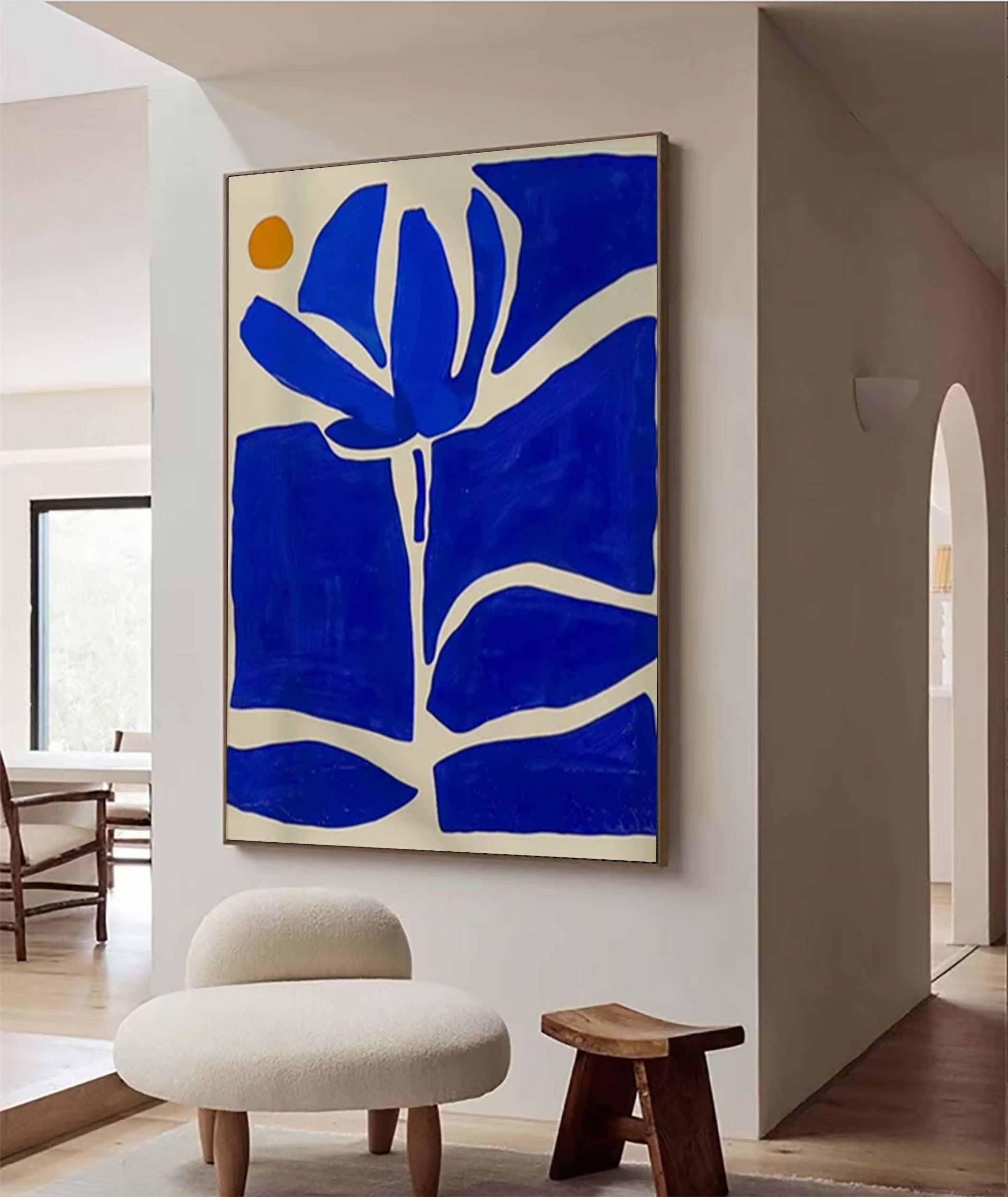 Large Blue Abstract Flower Artwork for House #AB035