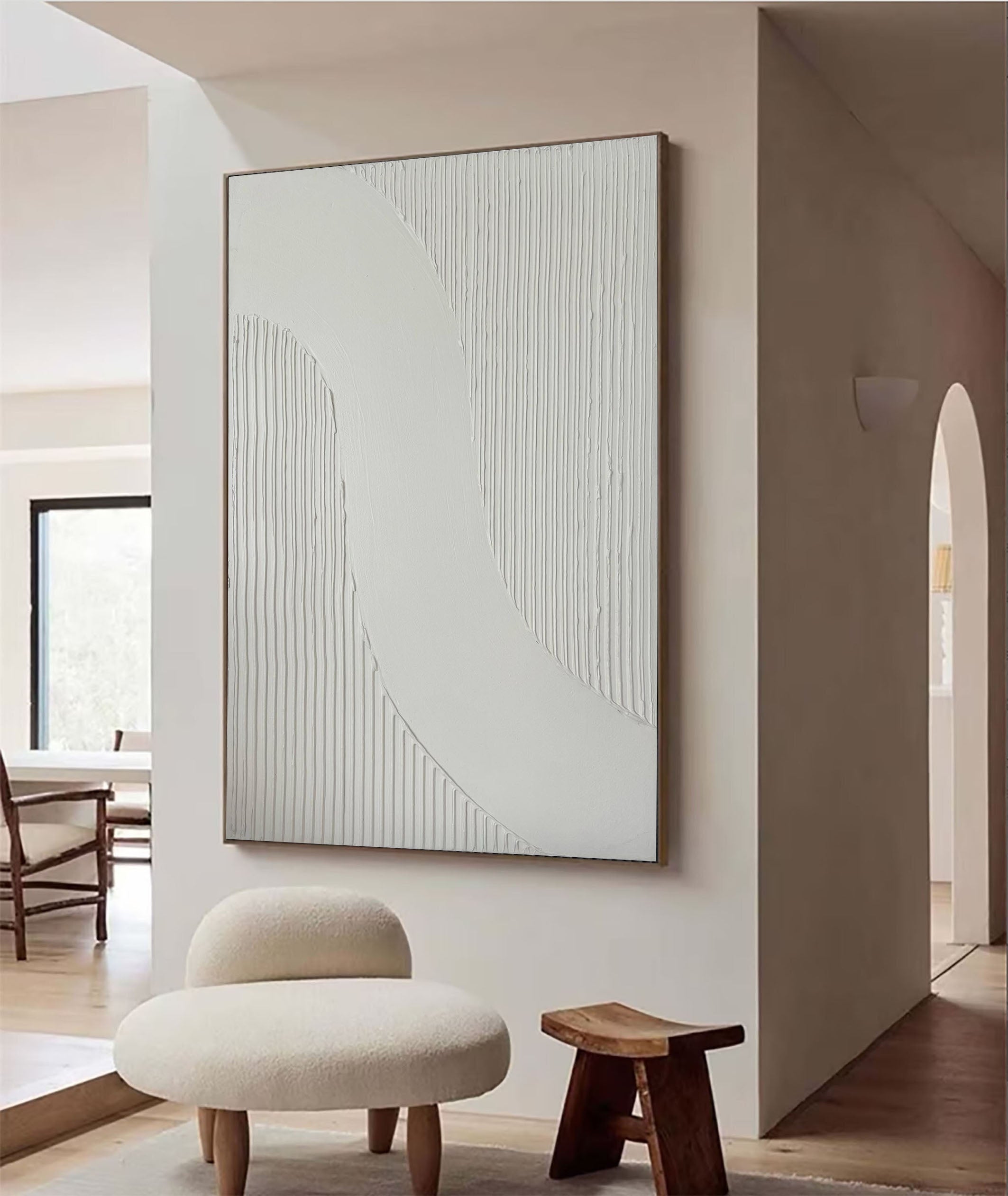 Minimalist Wave Textured White Abstract Painting #MM099