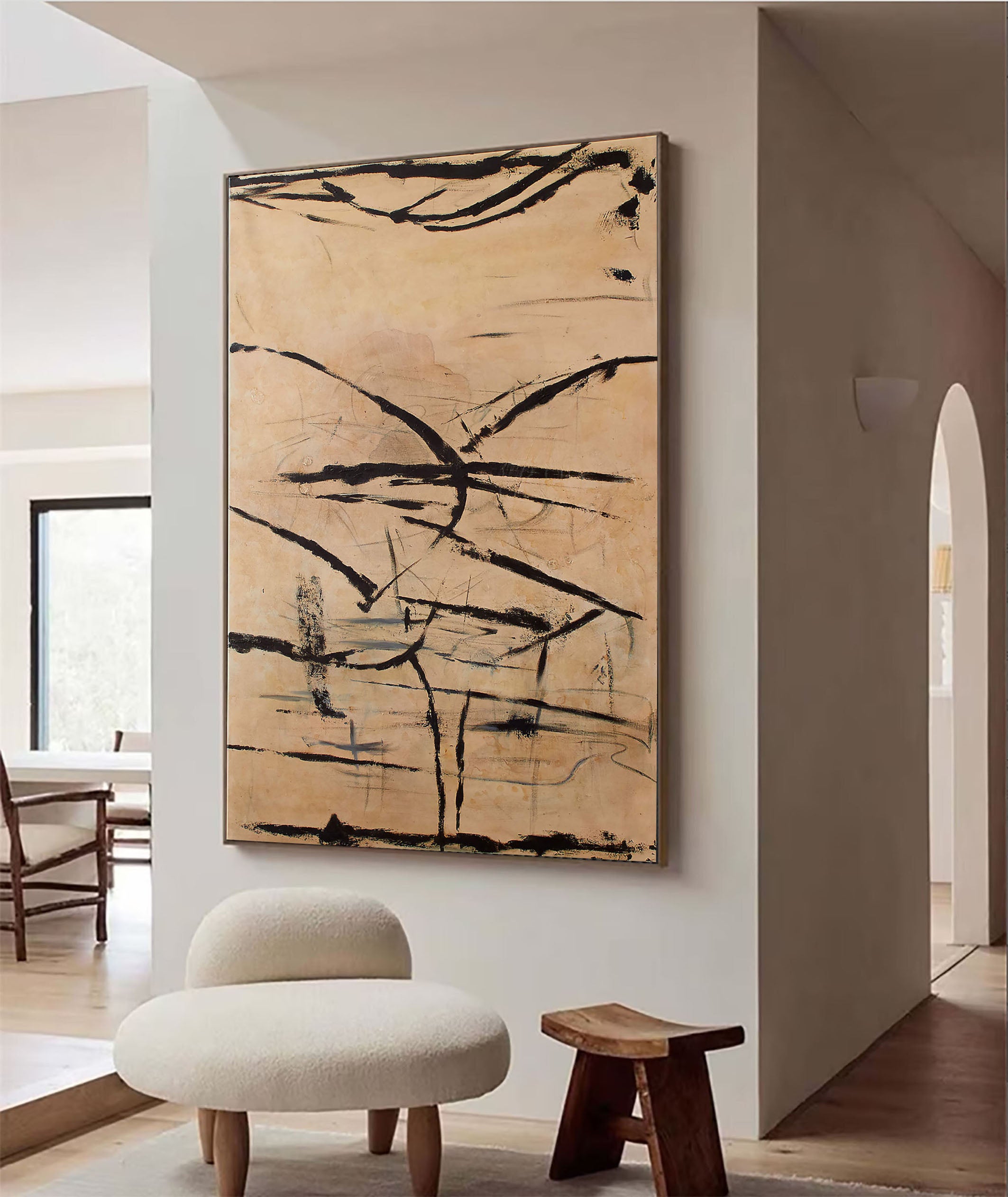 Textured Neutral Palette Abstract Line Wall Art #MM349