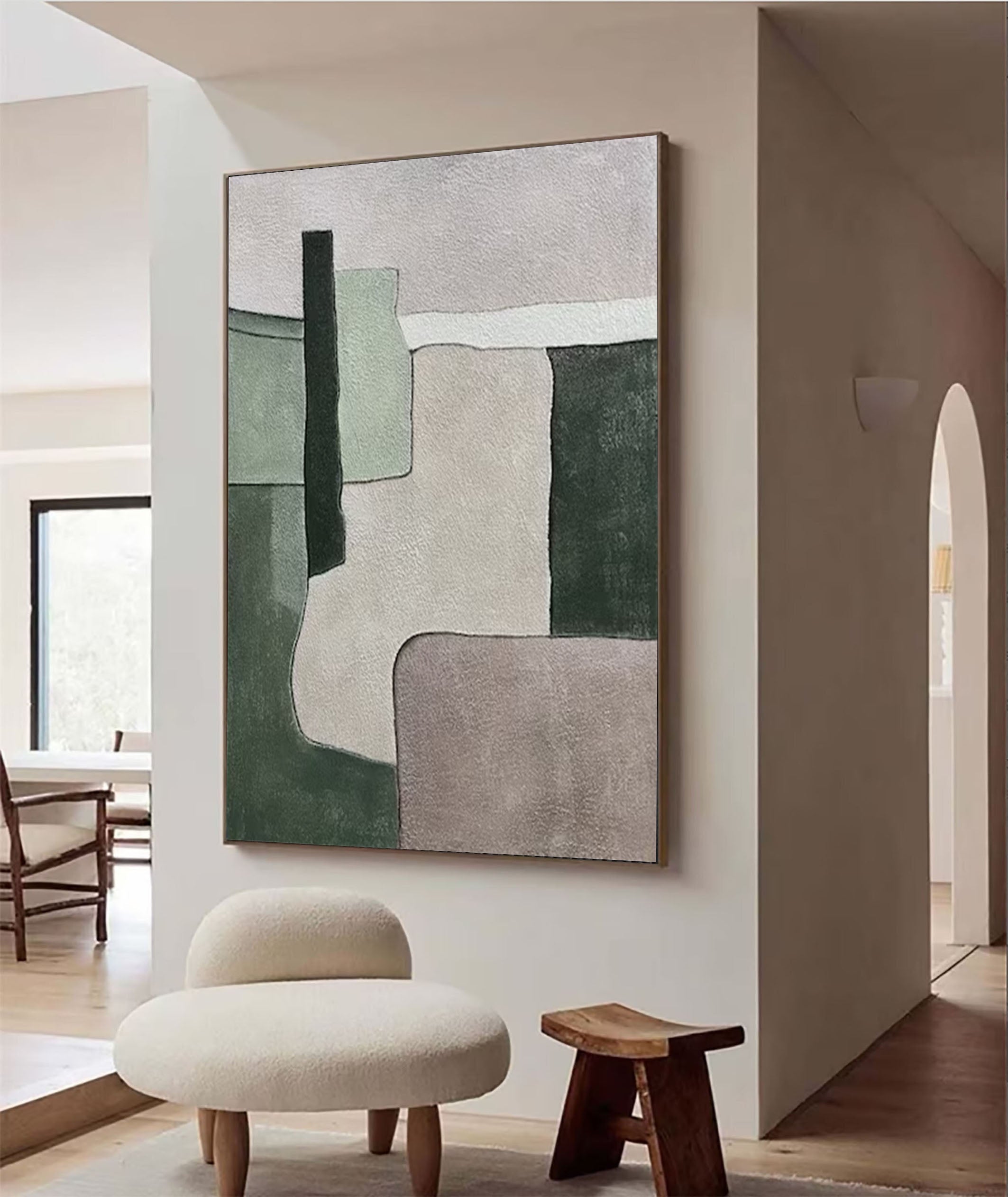 Modern Minimalist Green and Neutral Abstract Painting #MM161