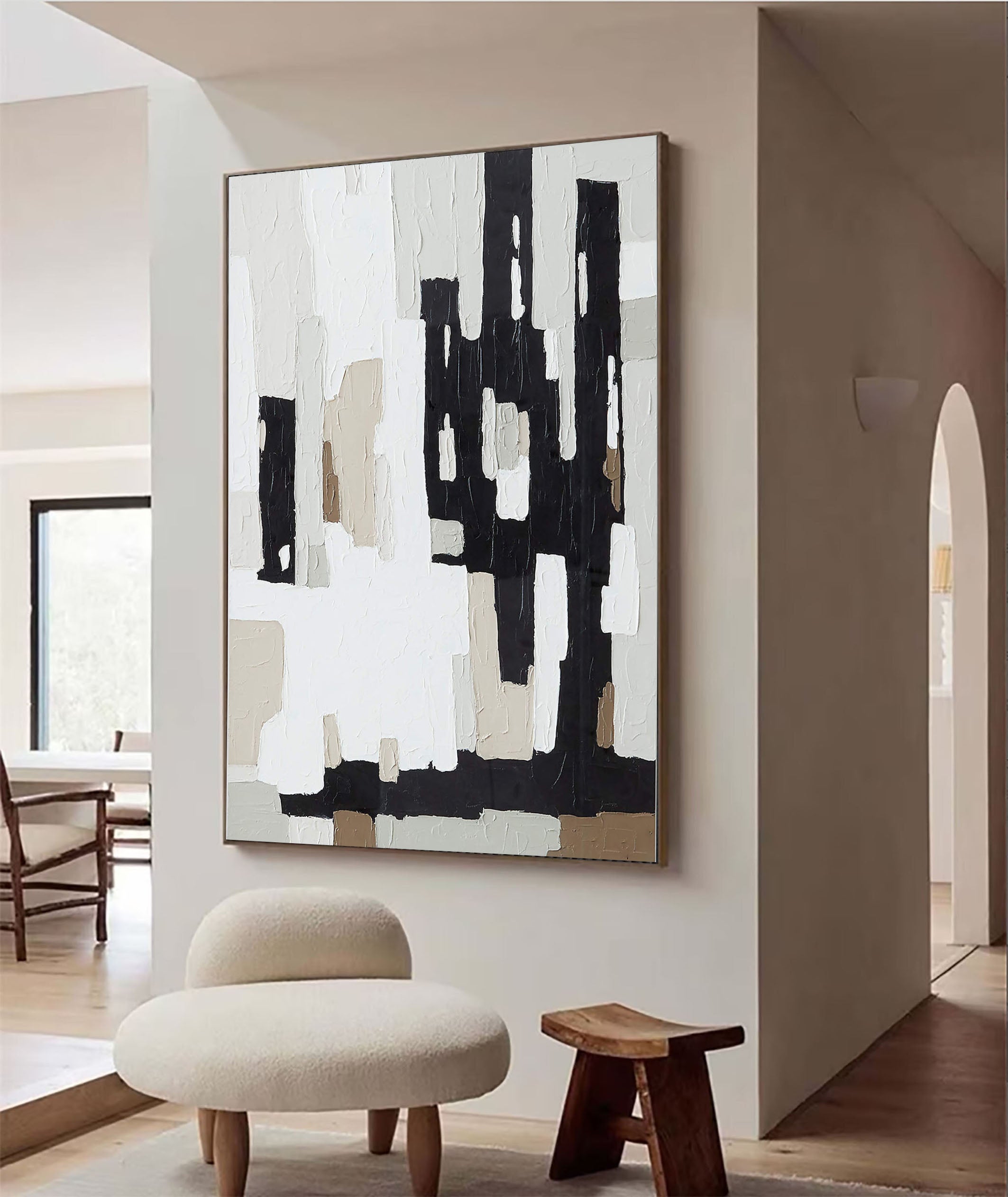 Black and White Abstract, Geometric Textured Painting #MM347