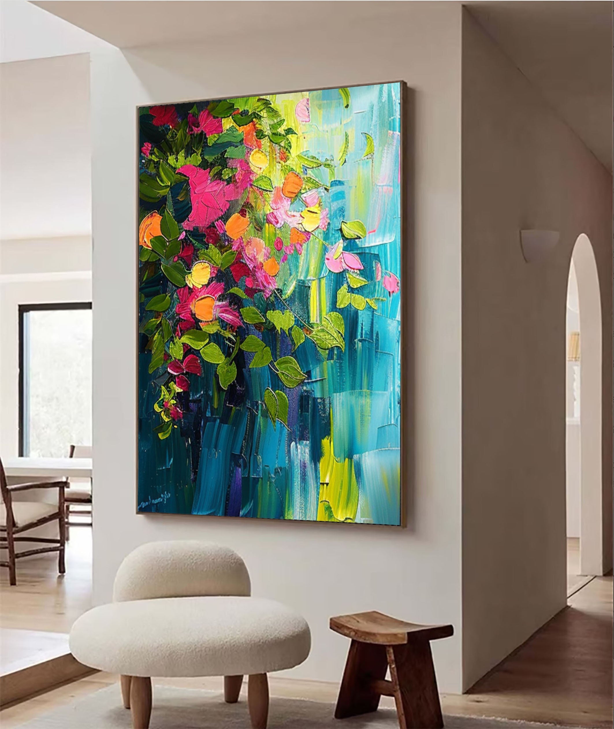 Vibrant Summer Flowers Abstract Painting For Room Decor #FB008