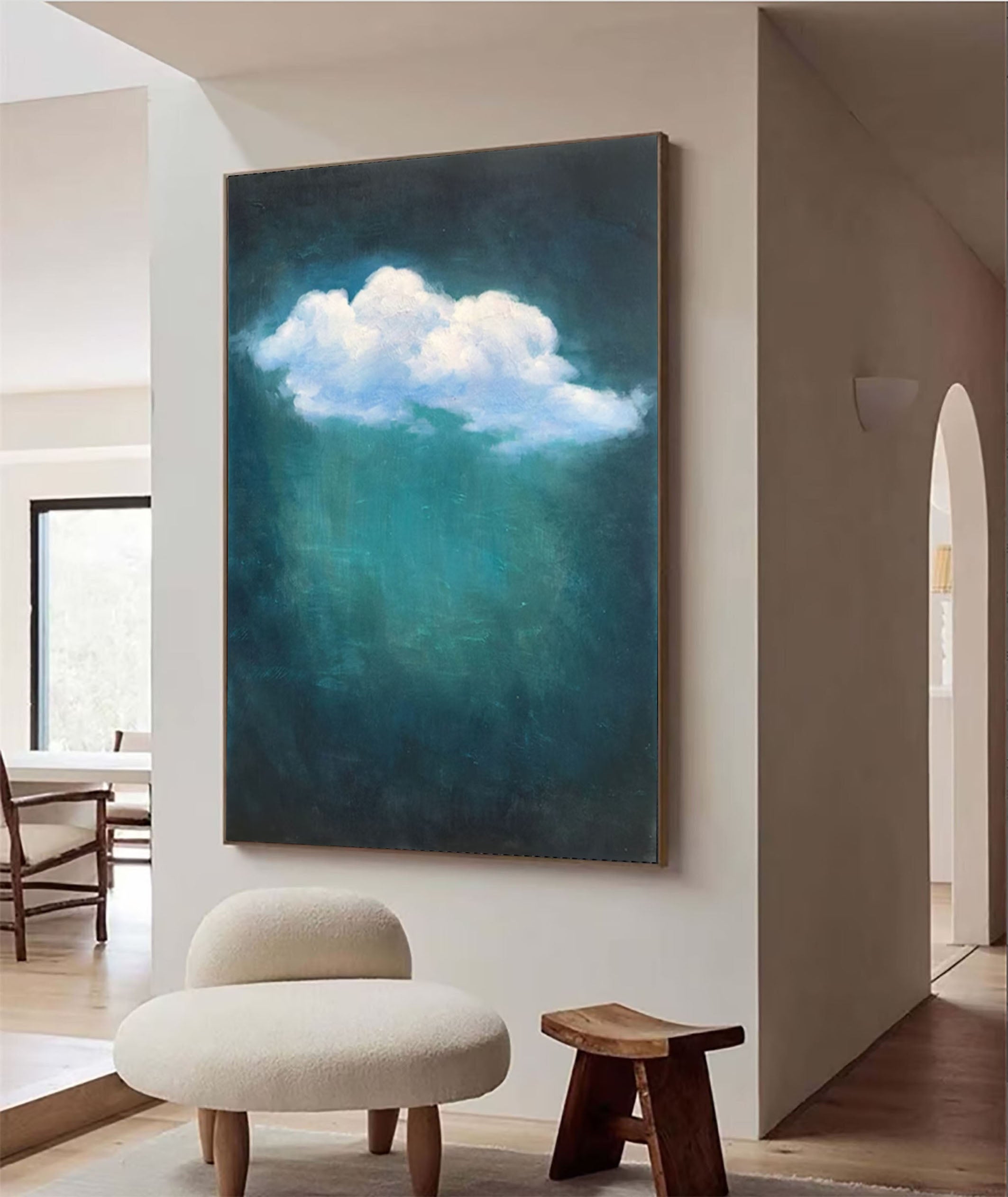 Elegant White Cloud Canvas Painting for Minimalist Homes #SP001