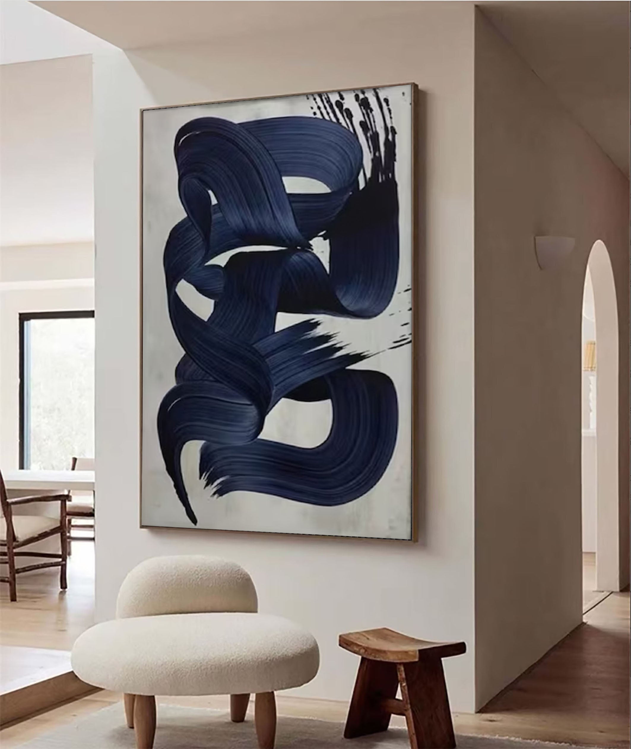 Dynamic Dark Blue Abstract Painting for Modern Homes #MM167