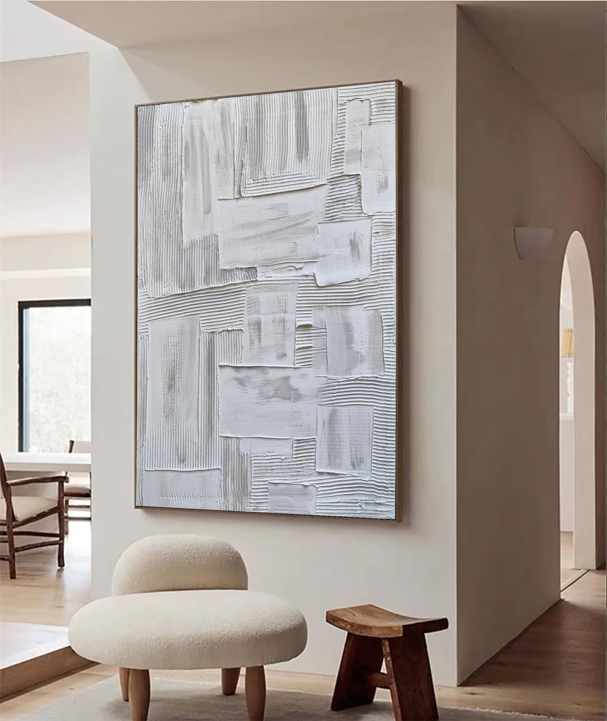 Modern Geometry Textured White Wall Art For Living Room Decor #MM102