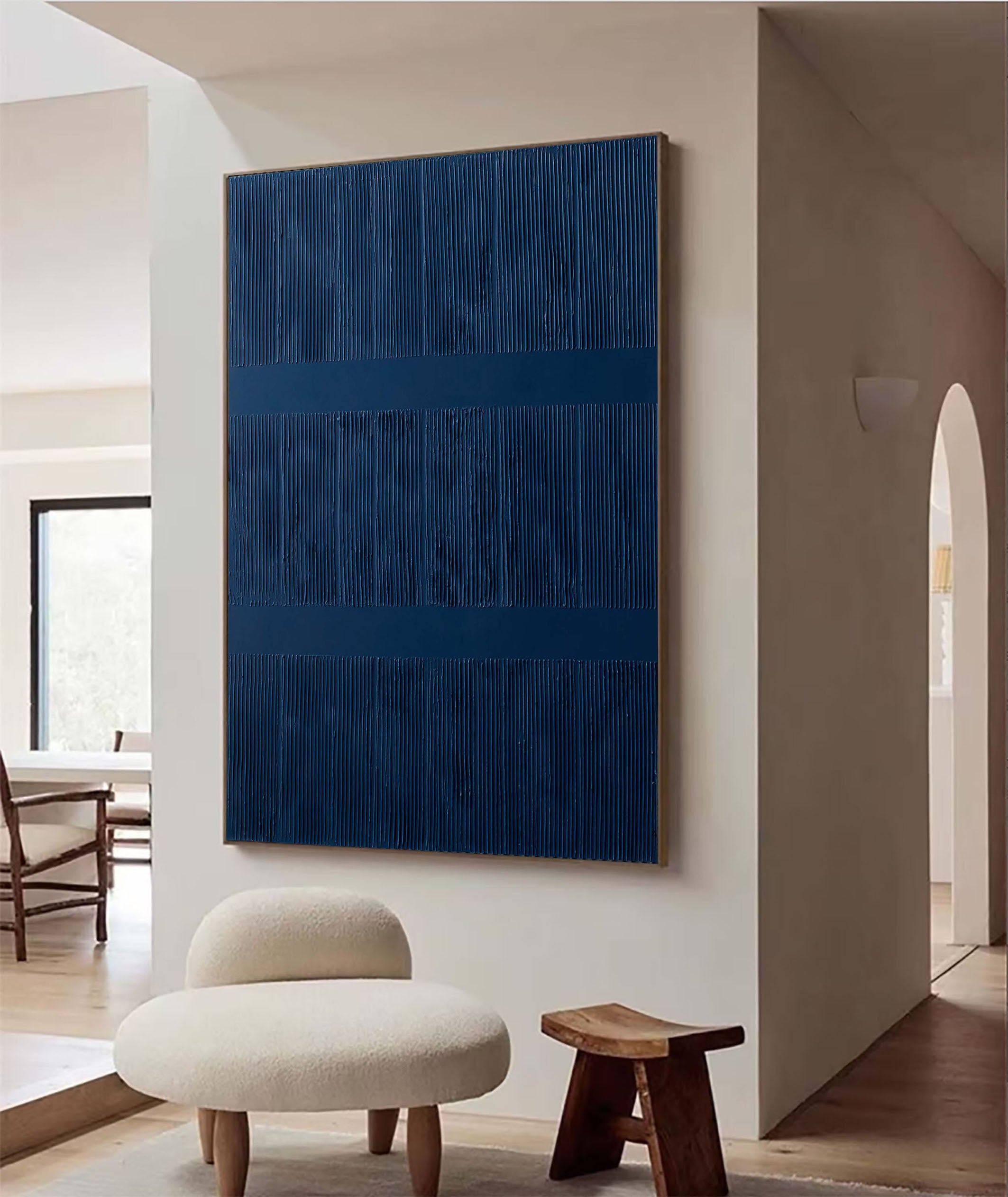 Large Blue Abstract Canvas With Structured Texture #MM348