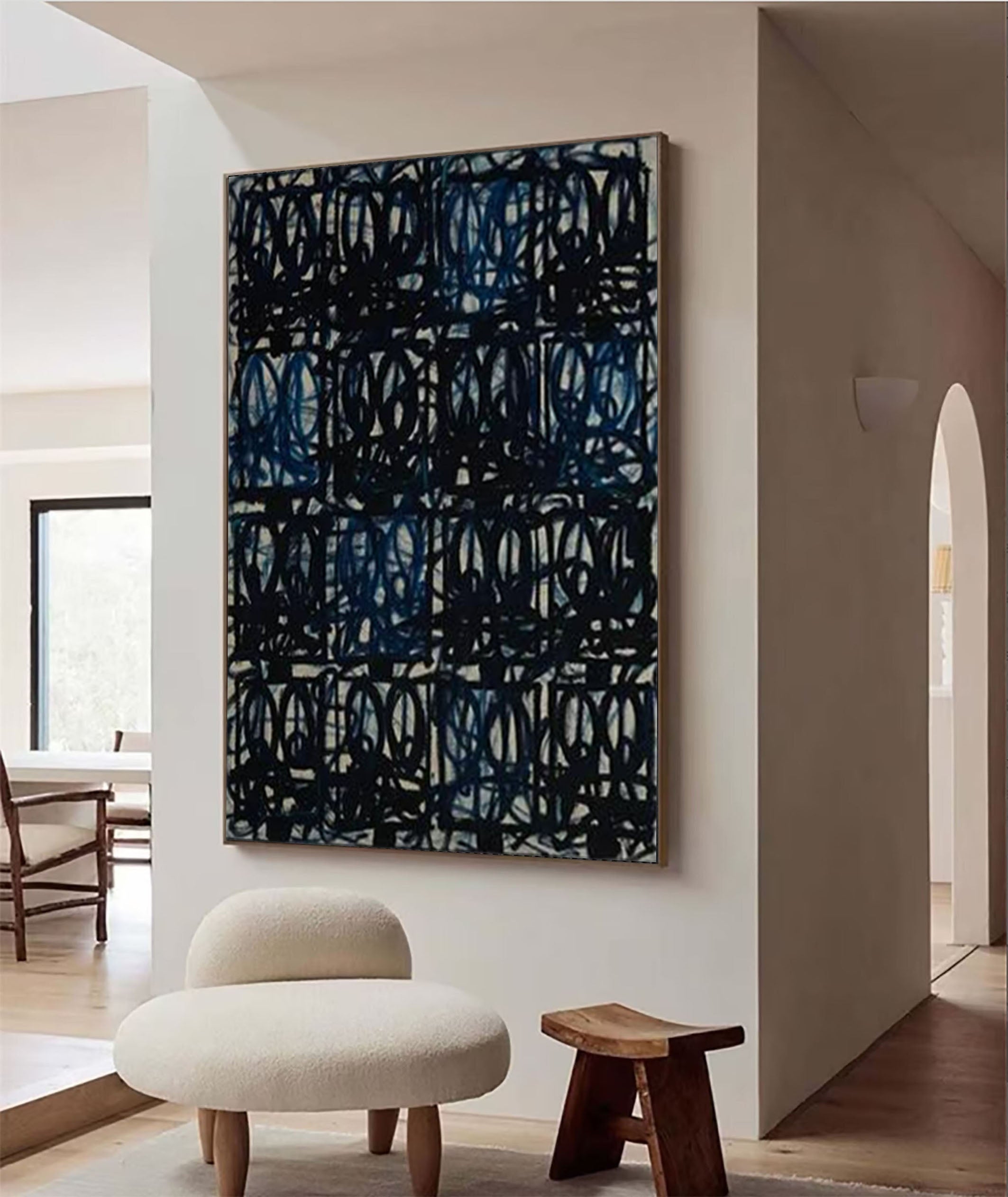 Intricate Blue and Black Wall Art Modernist Aesthetic #AB025