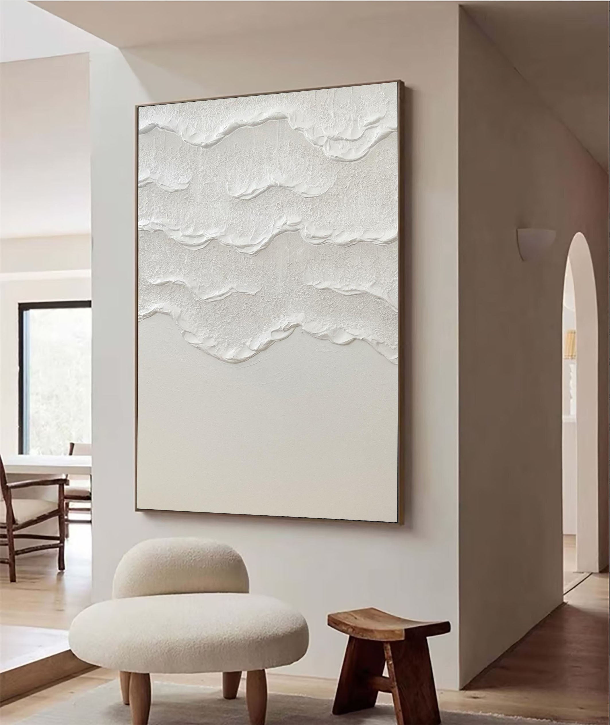 Serene White Wall Art | Minimalist Texture Painting #MM063