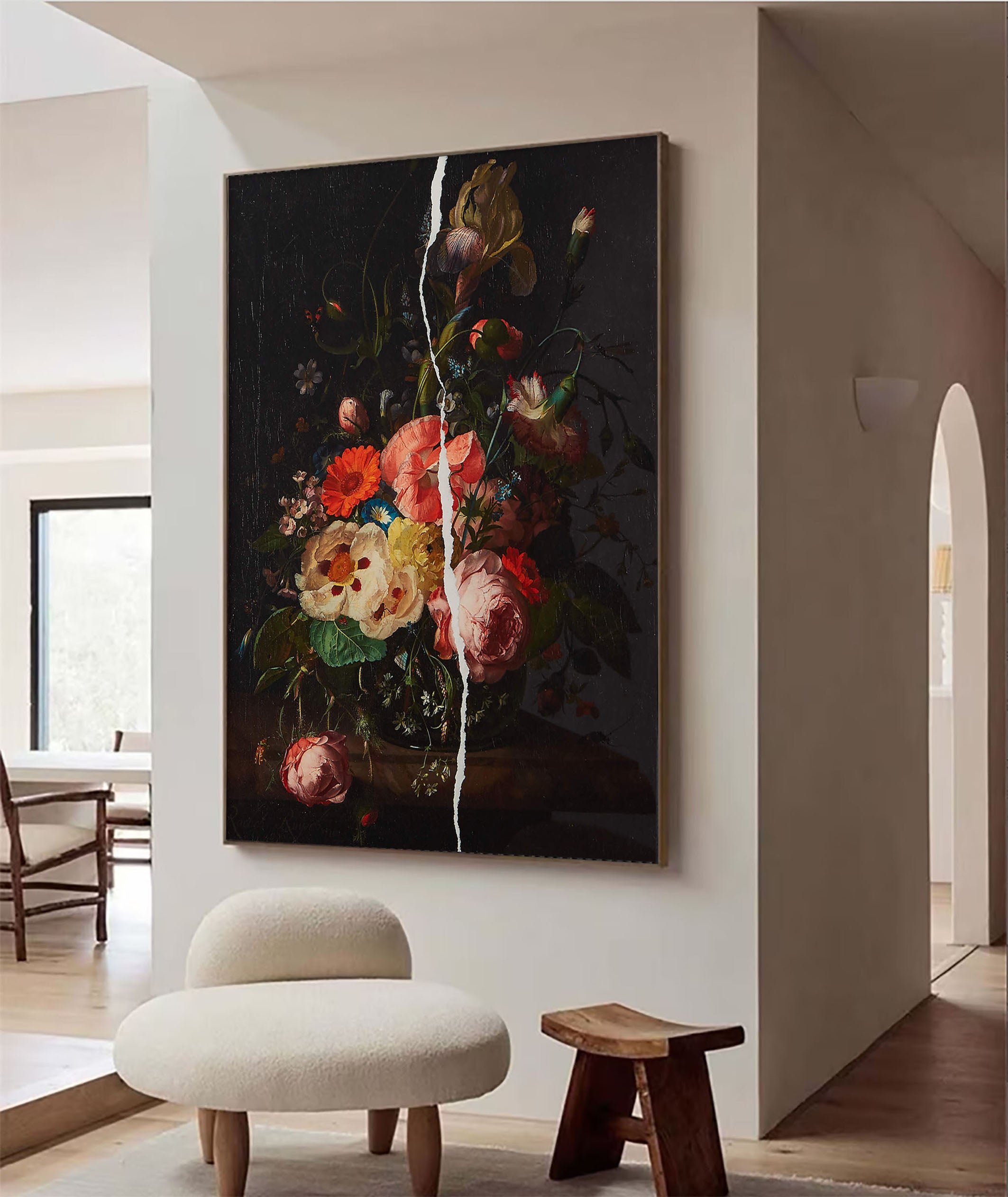 Dark Flowers and White Crack, Contemporary Wall Art #MM351