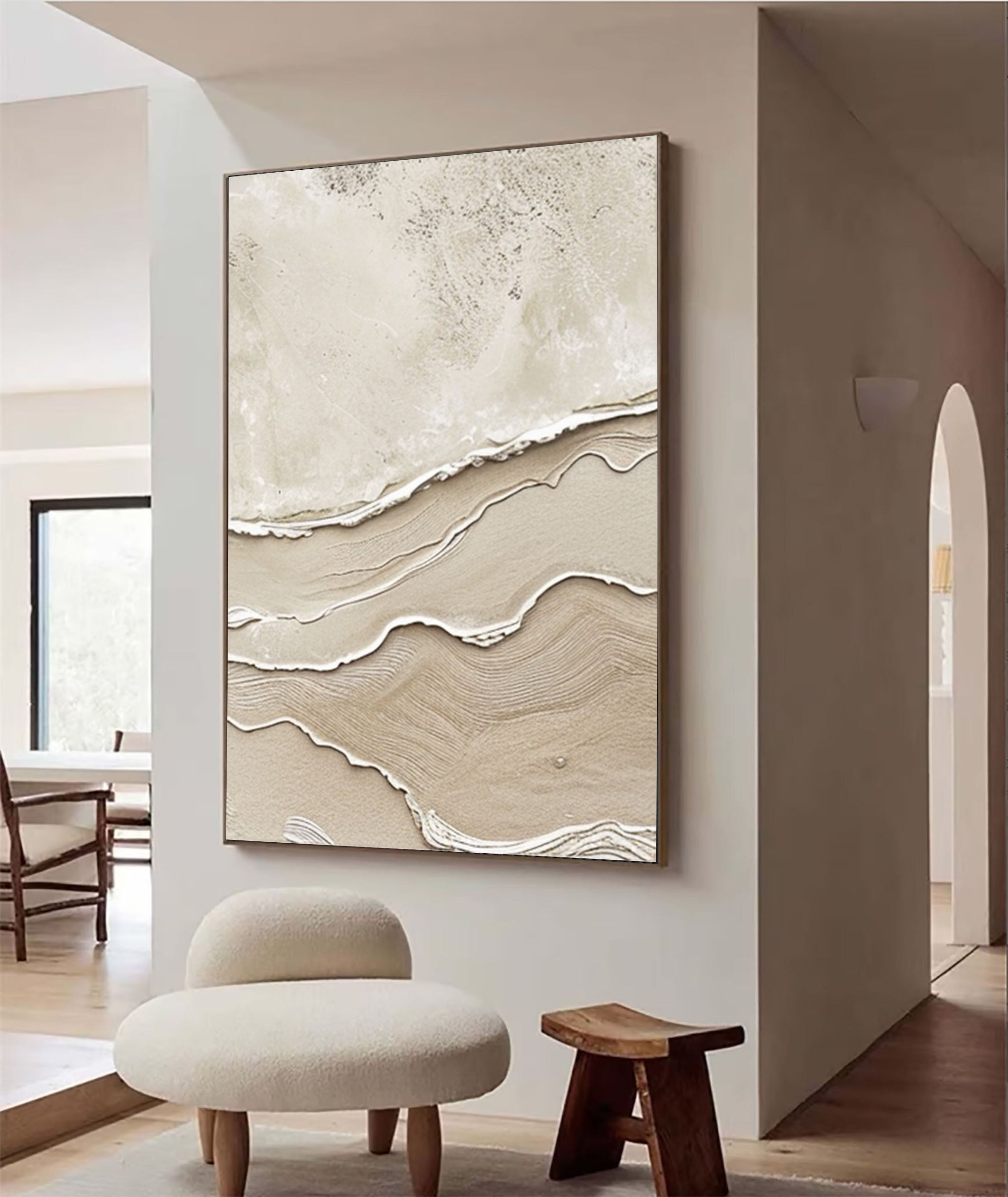 Elegant Sand & Wave Texture Art Abstract Coastal Wall Decor #OP003