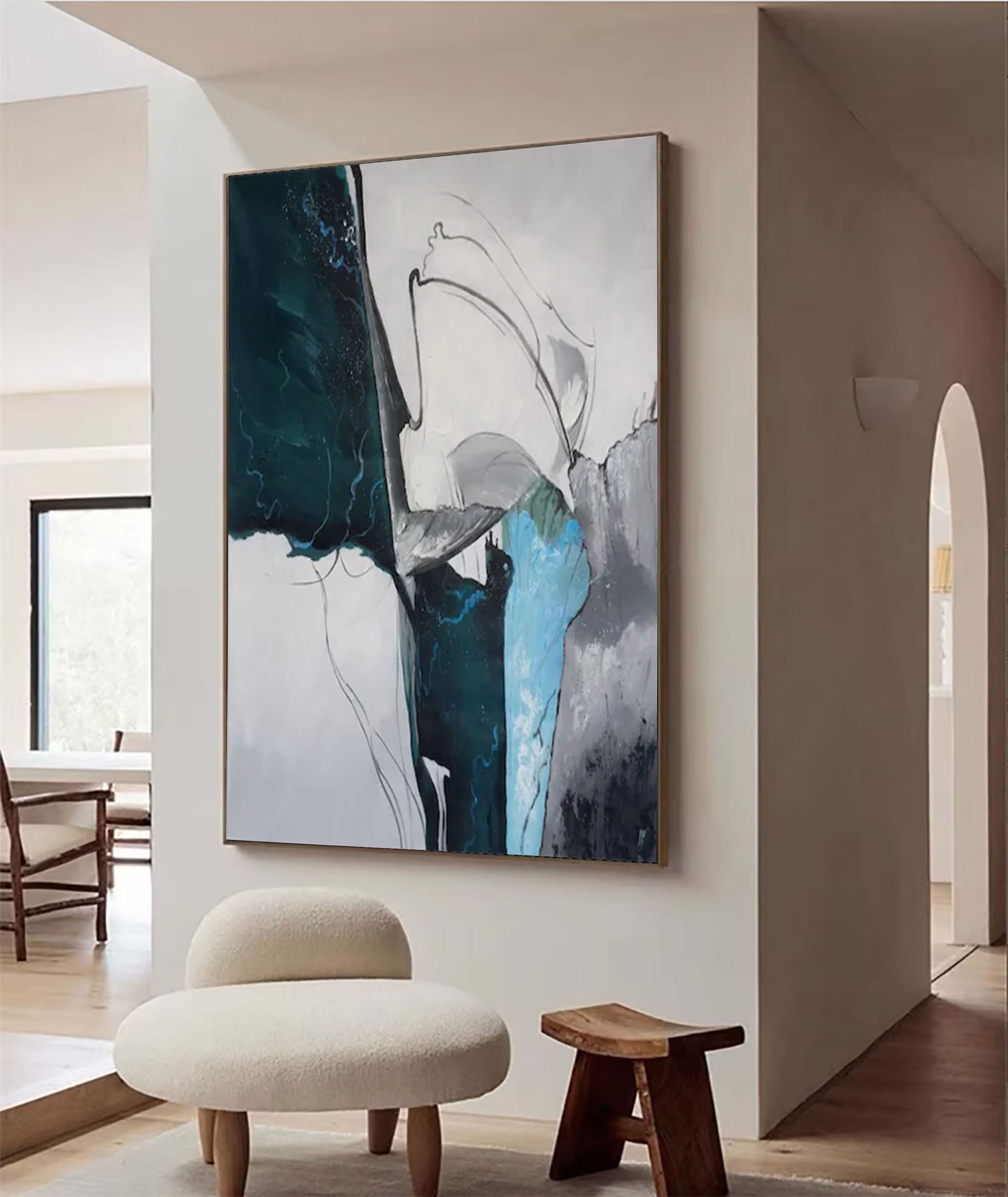 Large Abstract Wall Art with Blue and Gray Tones #MM164