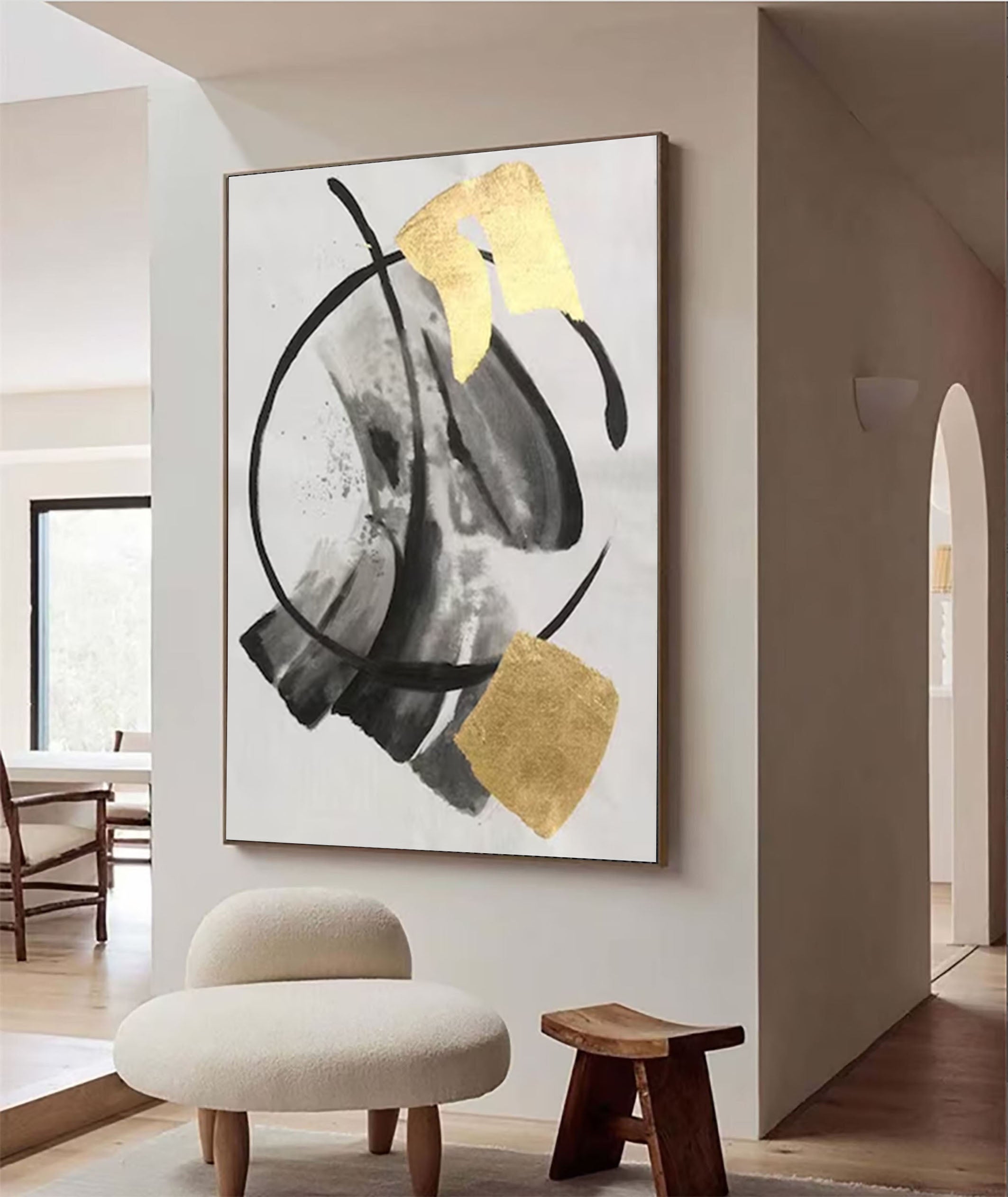 Large Abstract Canvas Art in Gold and Black Tones #AB041