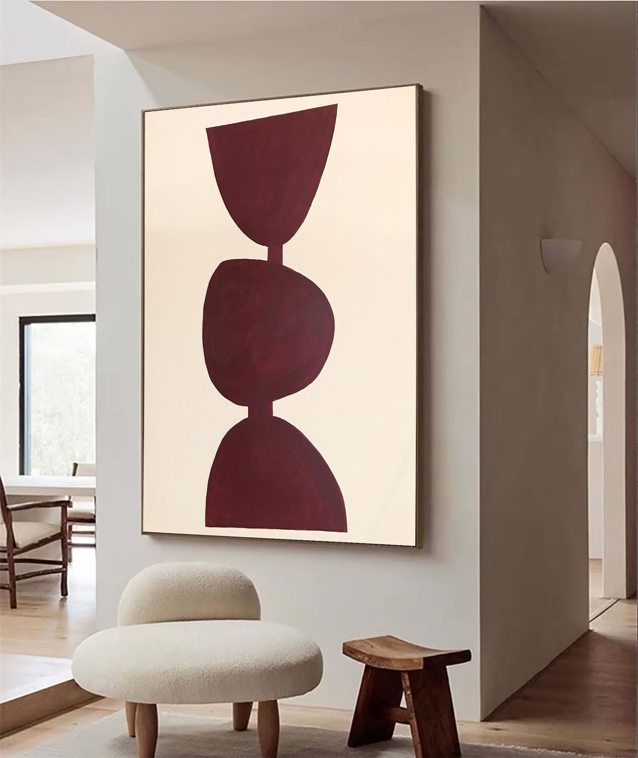 Minimalist Burgundy Canvas Wall Art For Modern Home Decor #MM070