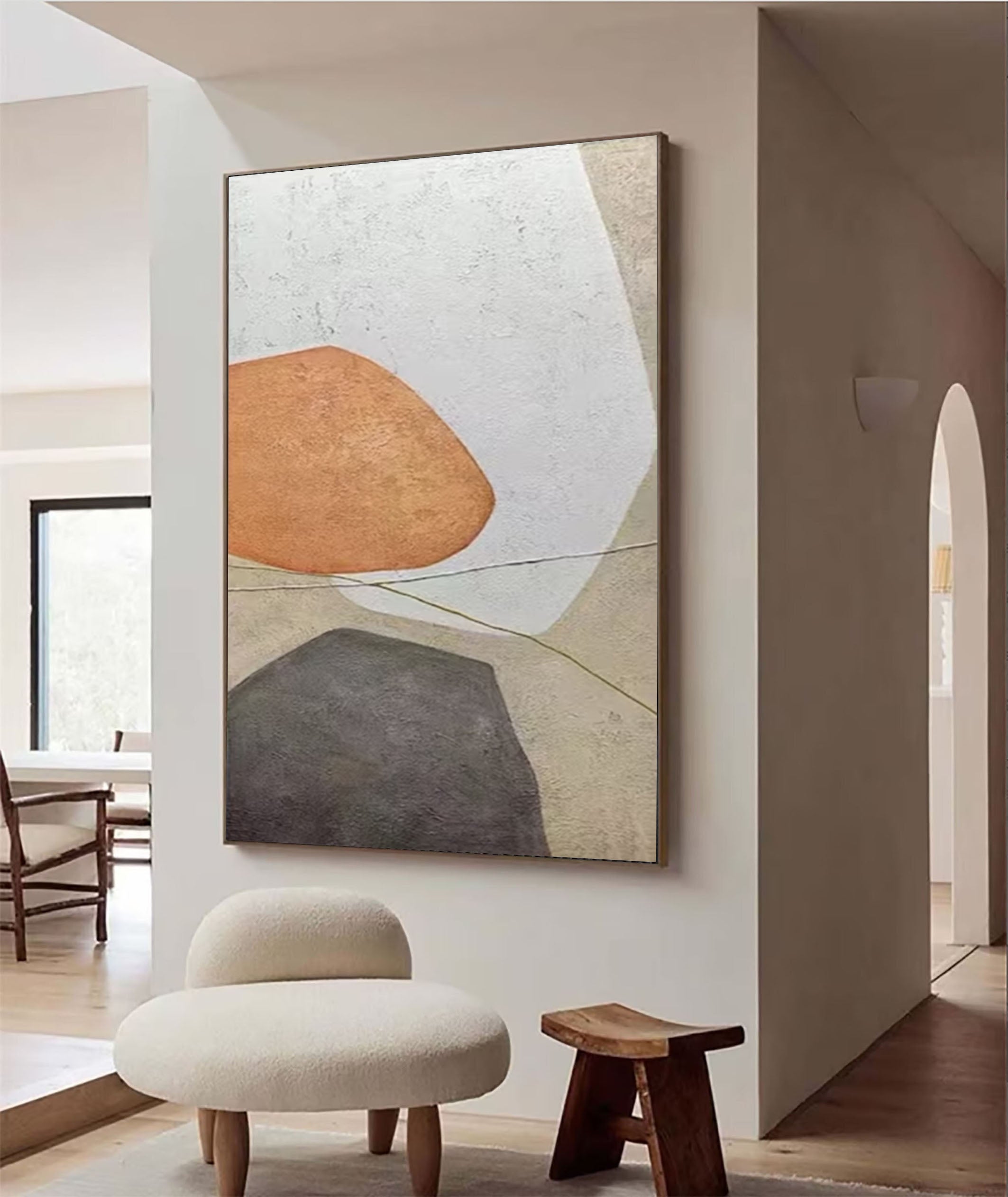 Neutral Abstract Art Large Geometric Canvas for Home Decor #MC028