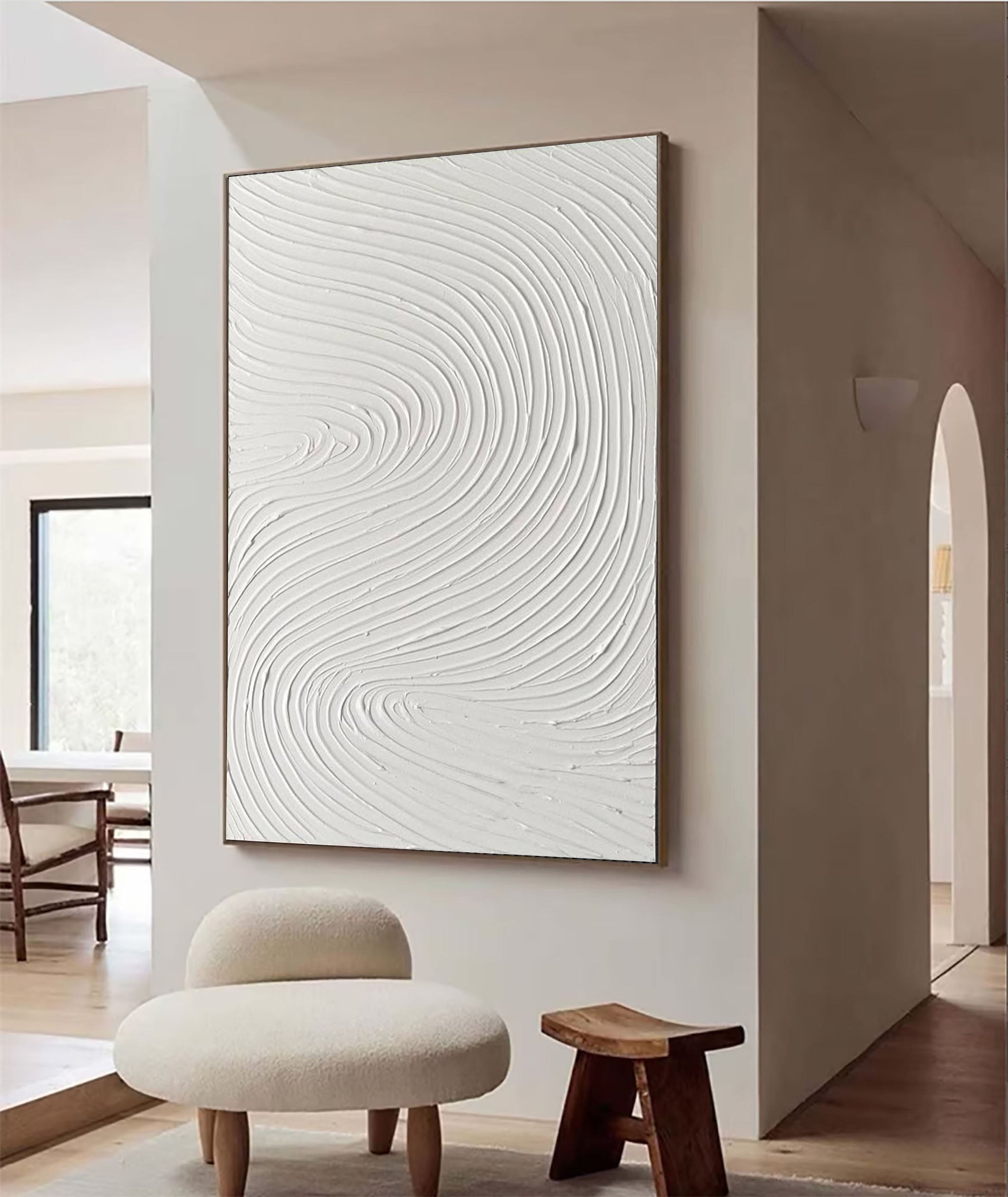 Tranquil Waves White Textured Abstract Art For House #MM100