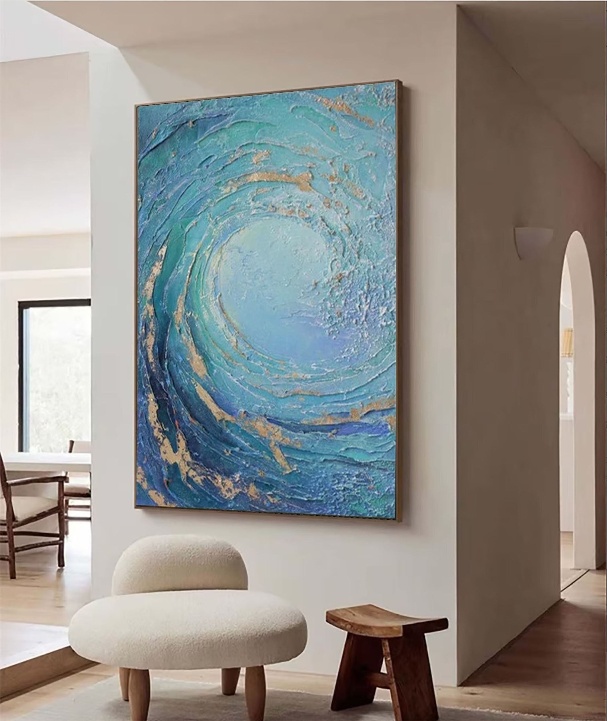 Textured Ocean Swirl Canvas Abstract Coastal Wall Art #OP056