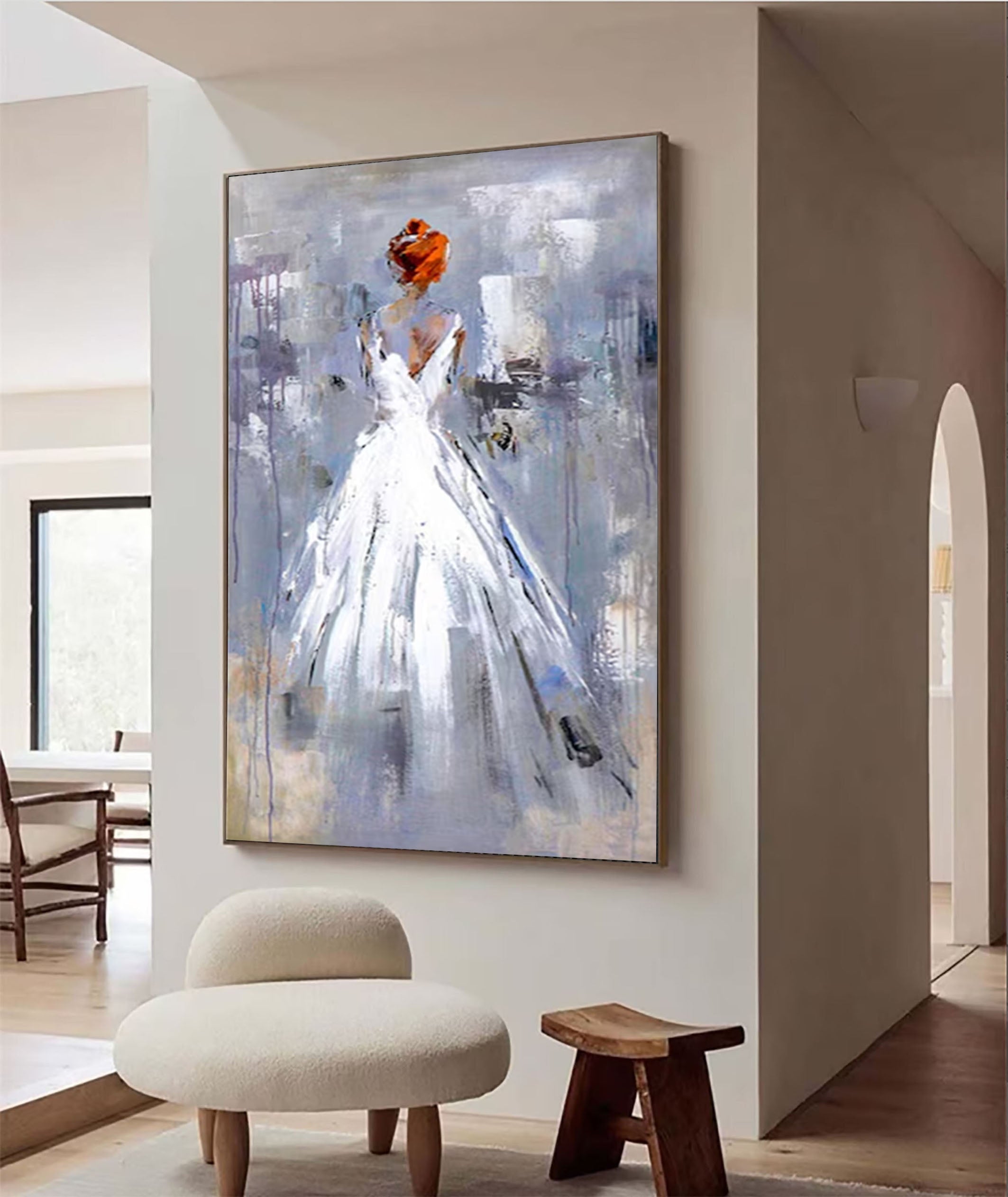 Hand-Painted Abstract Bride Art Unique Canvas Wall Art for Home #HF015