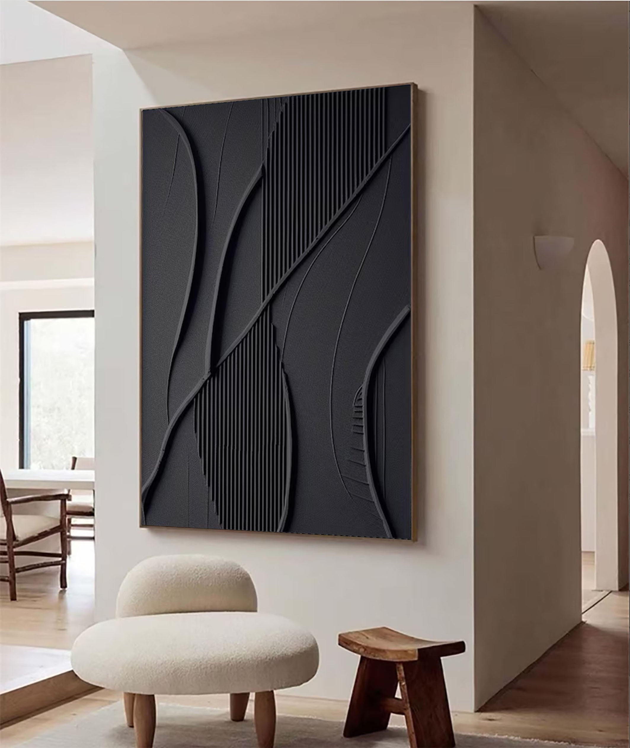 Modern Black 3D Textured Canvas Painting By Hand #MM166