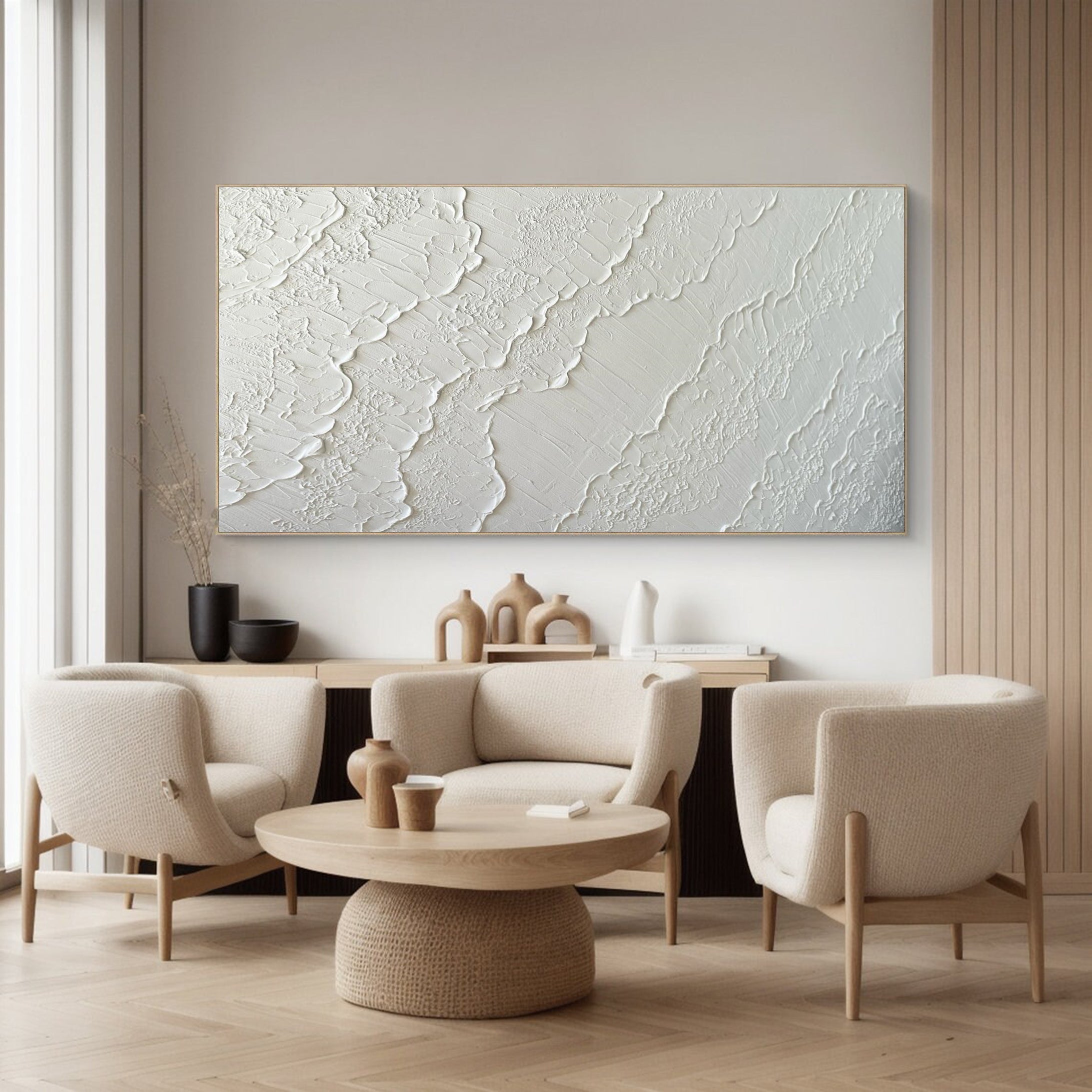 Modern White Texture Artwork Elegant Home Decor #MM039