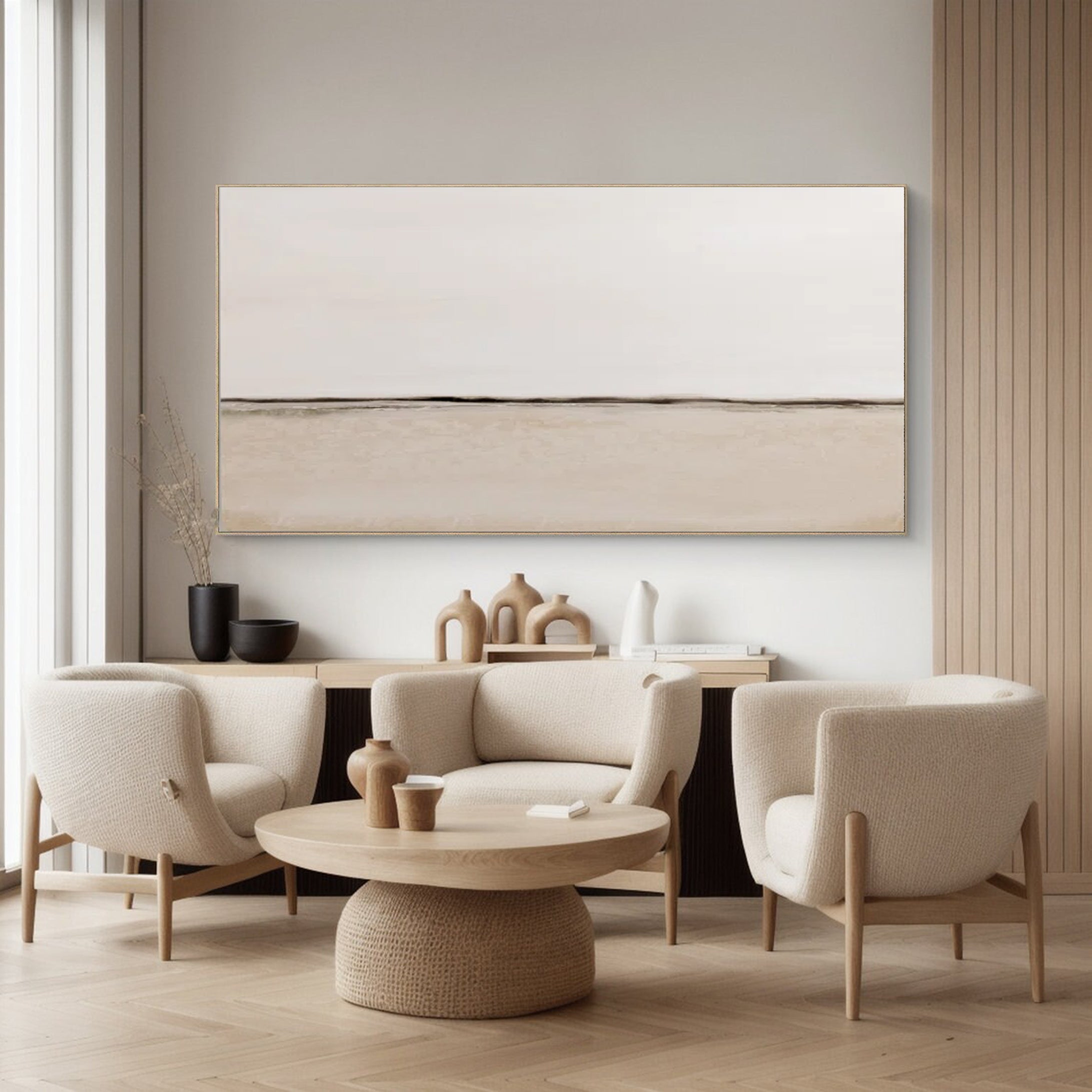 Modern Beige Landscape Canvas Tranquil Living Room Decor #MM035