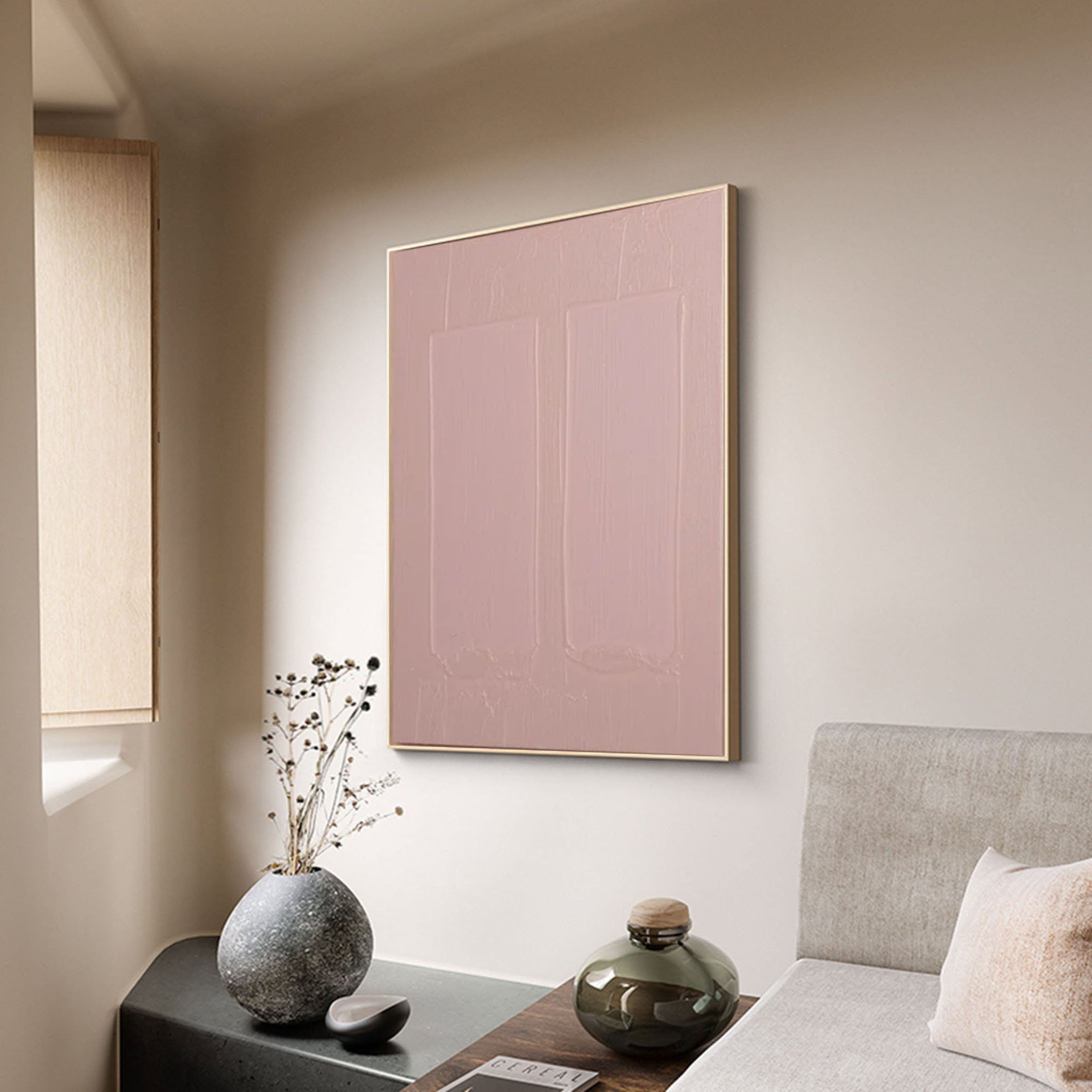 Minimalist Pink Wall Art Soft Tones Abstract Canvas  #AB020