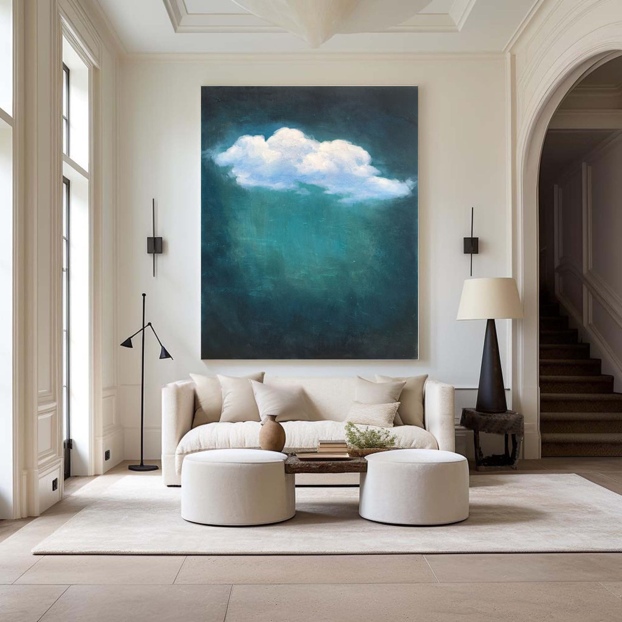 Elegant White Cloud Canvas Painting for Minimalist Homes #SP001