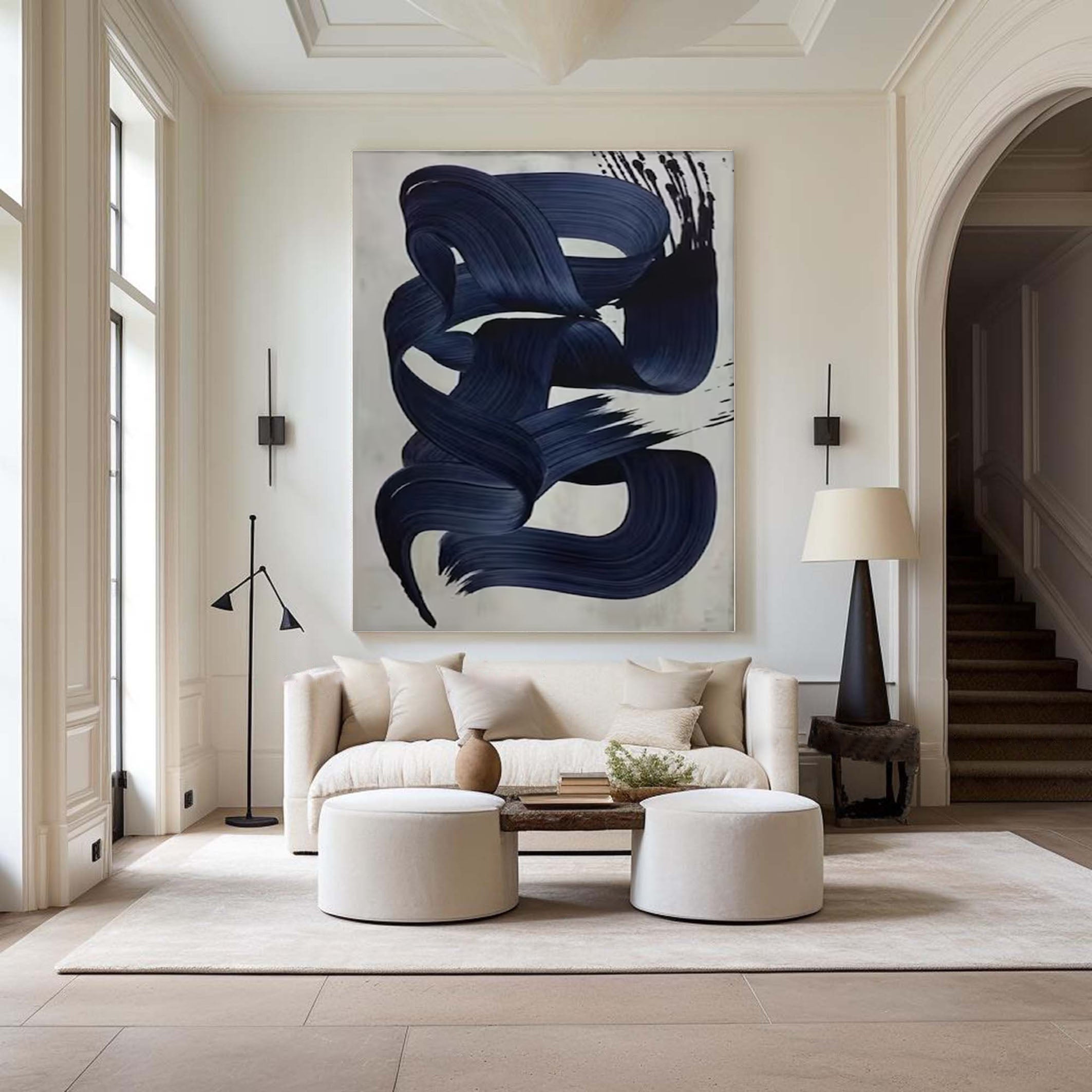 Dynamic Dark Blue Abstract Painting for Modern Homes #MM167