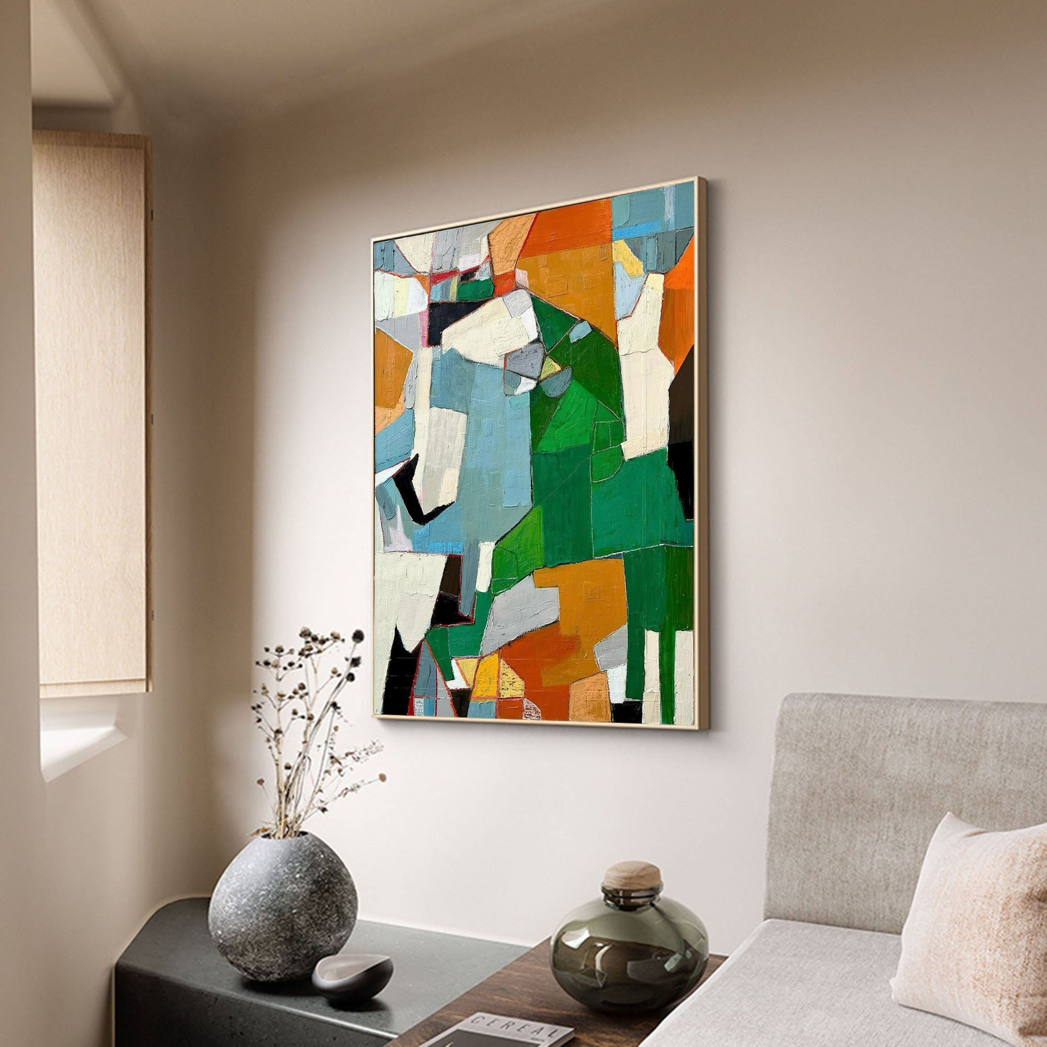 Geometric Abstract Canvas Art Vibrant Mid Century Wall Decor #MC011