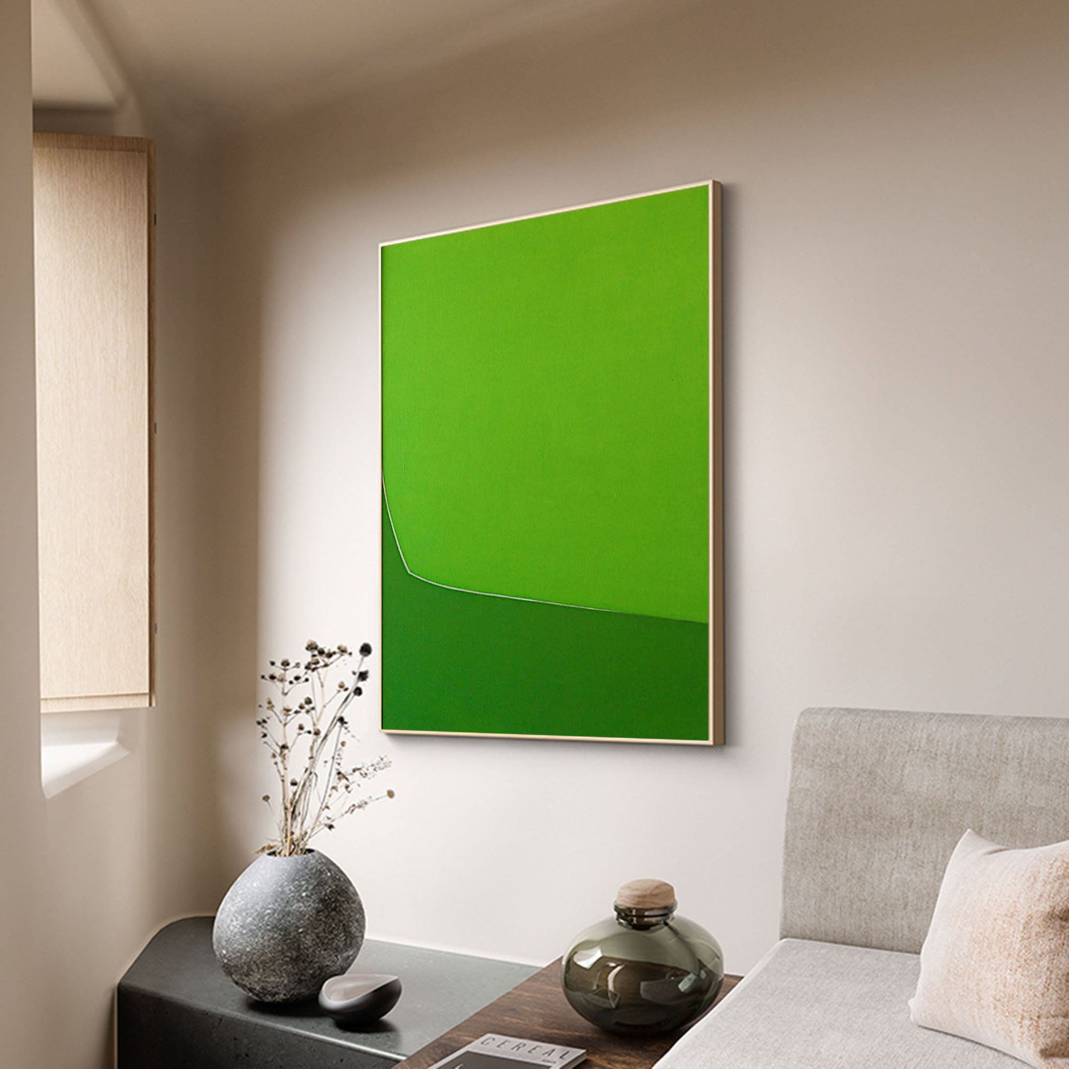 Vibrant Green Abstract Wall Art Bold Minimalist Canvas  #AB018