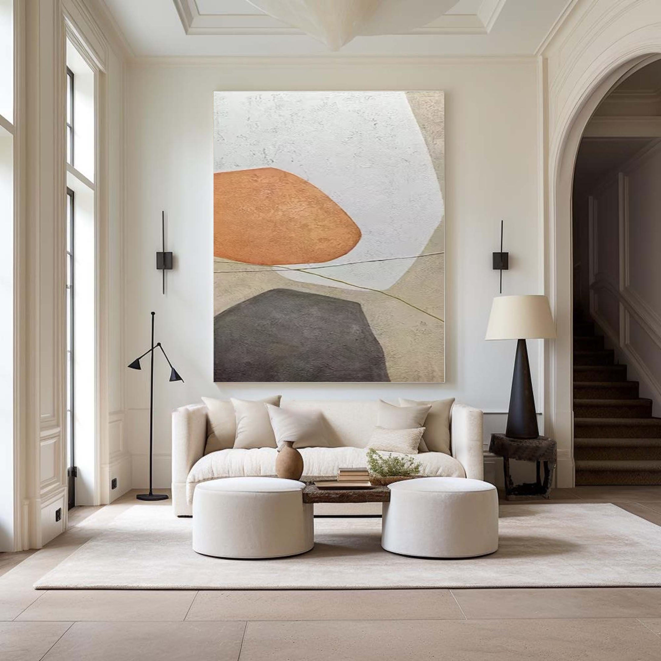 Neutral Abstract Art Large Geometric Canvas for Home Decor #MC028