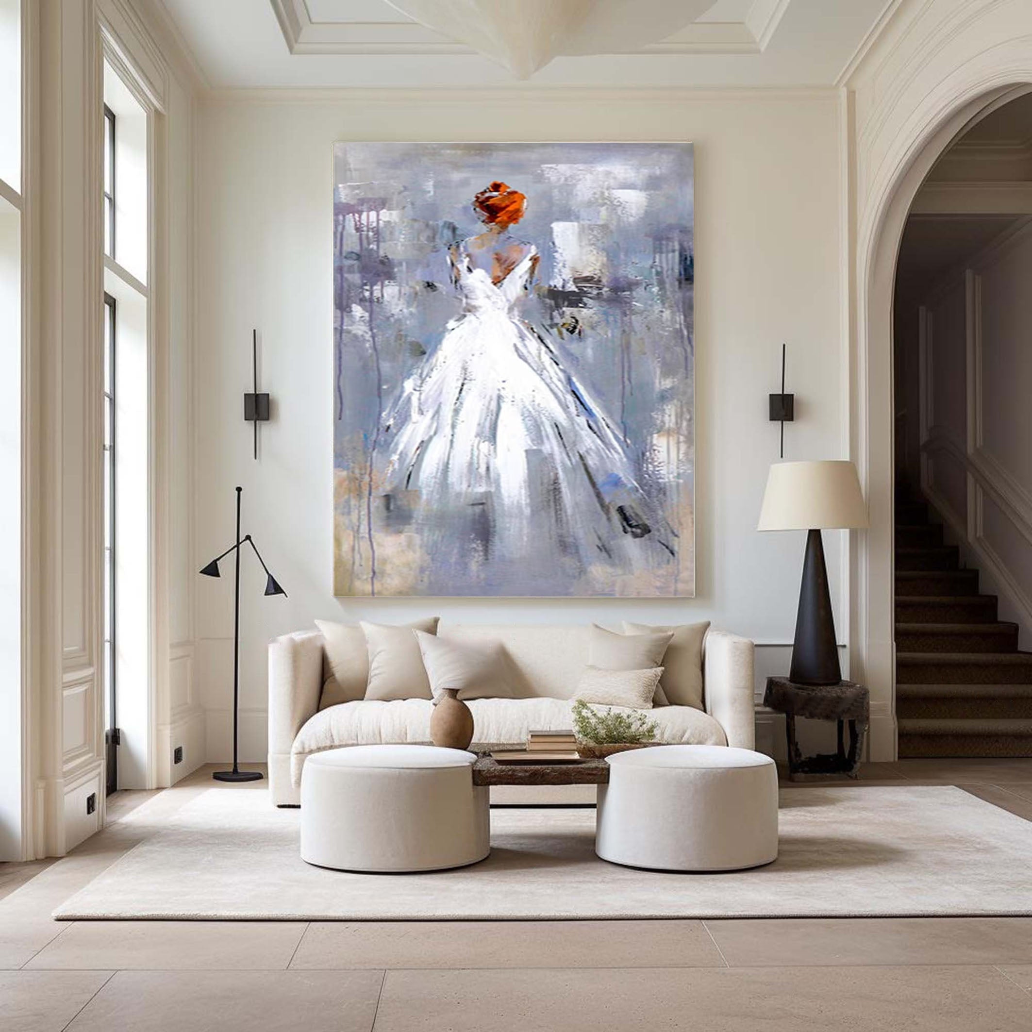 Hand-Painted Abstract Bride Art Unique Canvas Wall Art for Home #HF015